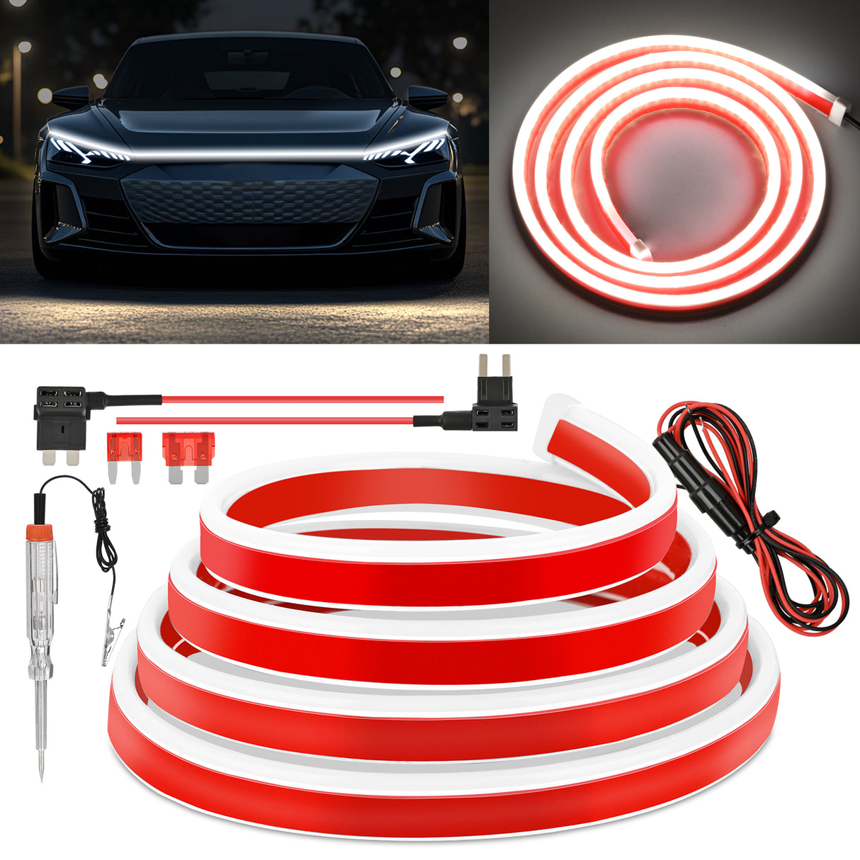 Led light Strip LED Hood Light Strip, 59Inch Flexible Car Hood Light Waterproof Dynamic Startup Daytime Running Light for Cars, SUVs, Trucks, White