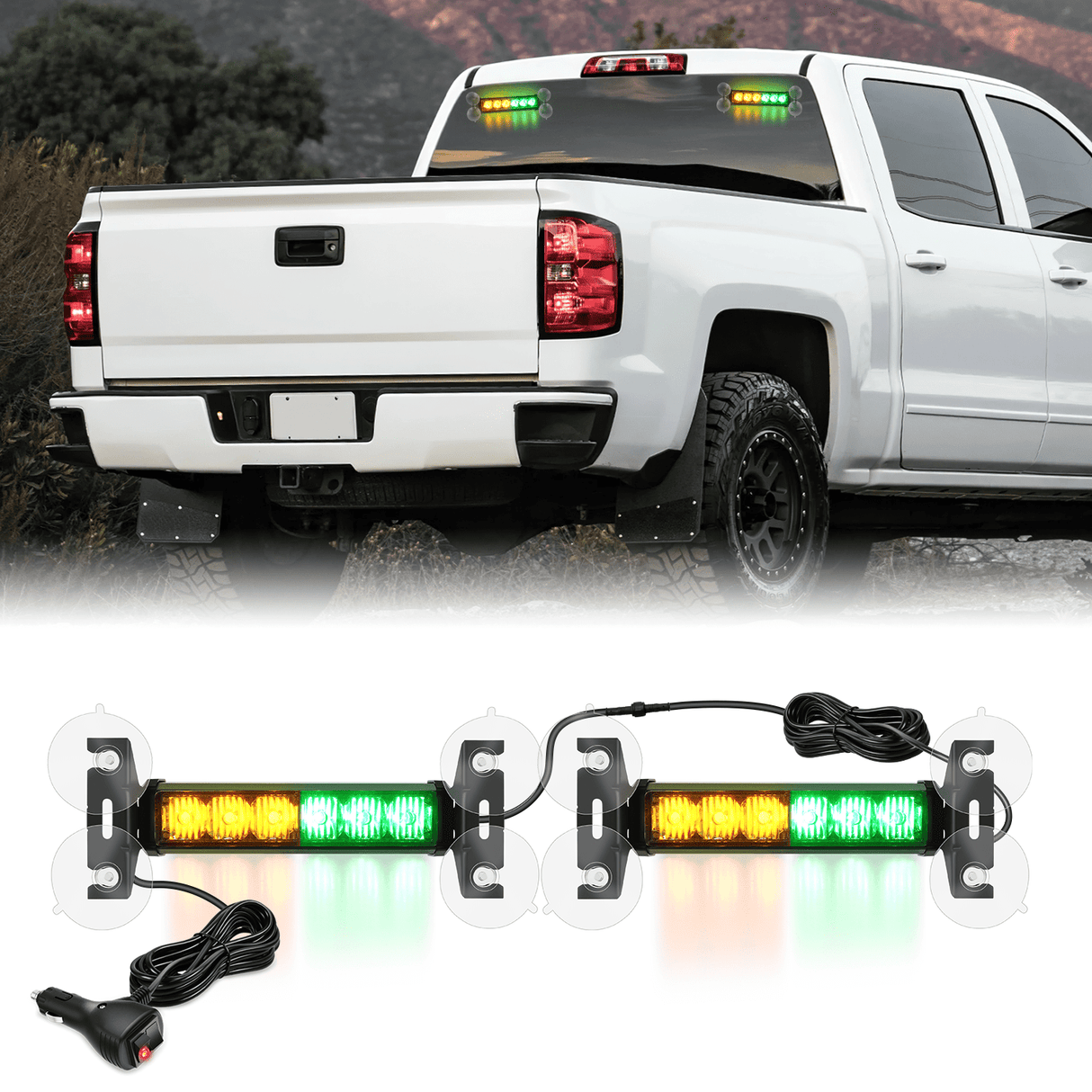 Led Strobe Light 12LED Emergency Strobe Traffic Advisor Light Bar 2 in 1 Amber Green Dash Warning Safety Flashing Lights Front/Rear Windshield Construction Lights for Trucks Cars Plow Police Vehicles