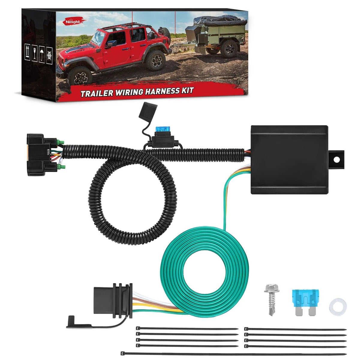 Wiring Harness Kit Nilight 4 Pin Custom Trailer Wiring Harness 56420 Vehicle Side Compatible with Hyundai 2019 2020 2021 2022 2023 2024 Santa Fe Santa Cruz Palisade Tucson; Kia Telluride Sorento Carnival