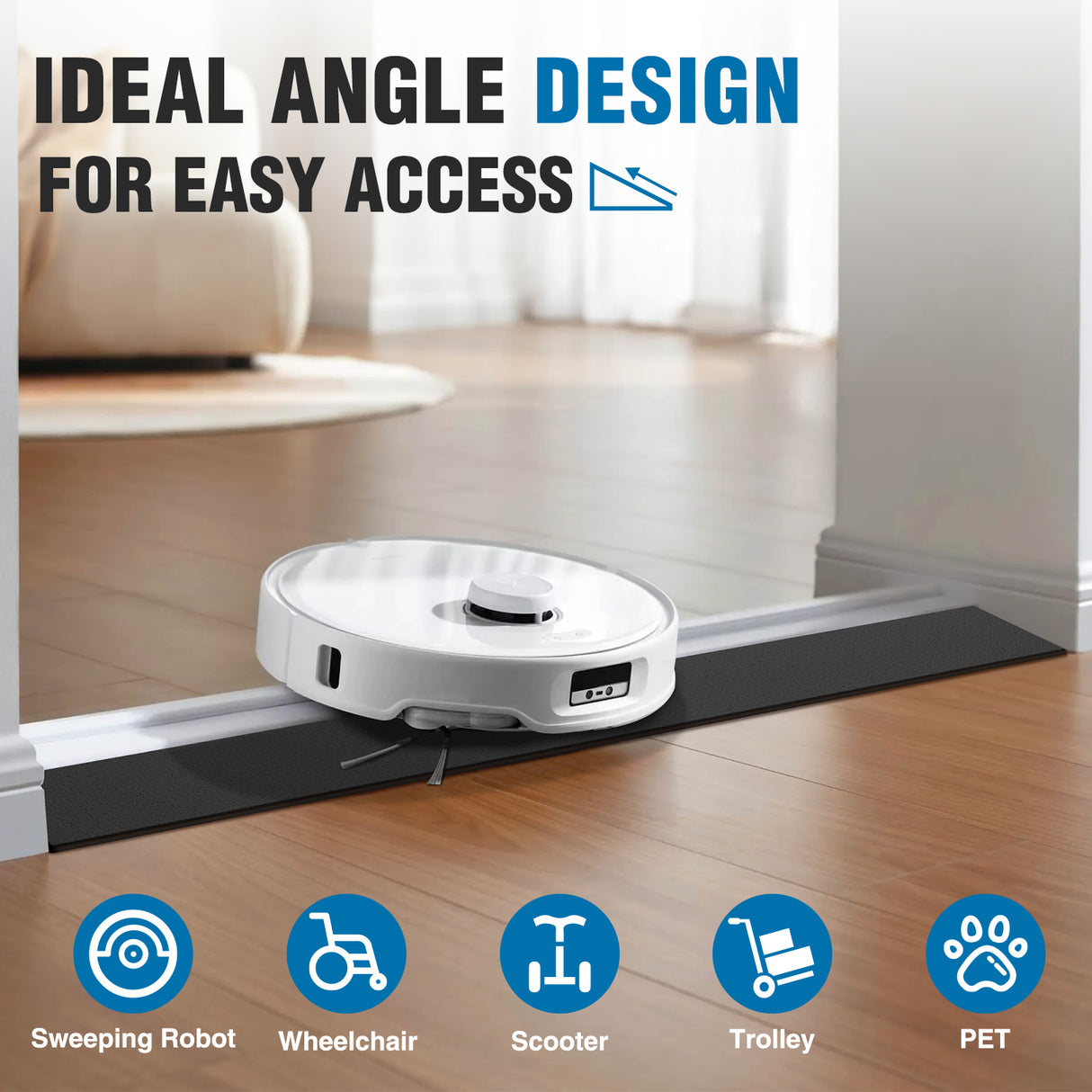 0.4Inch Rise Threshold Ramp for Doorways, 39.4Inch Wide Low Profile Cuttable Rubber Wheelchair Access Door Ramp for Doorway, Curb, Home Steps, Bathroom