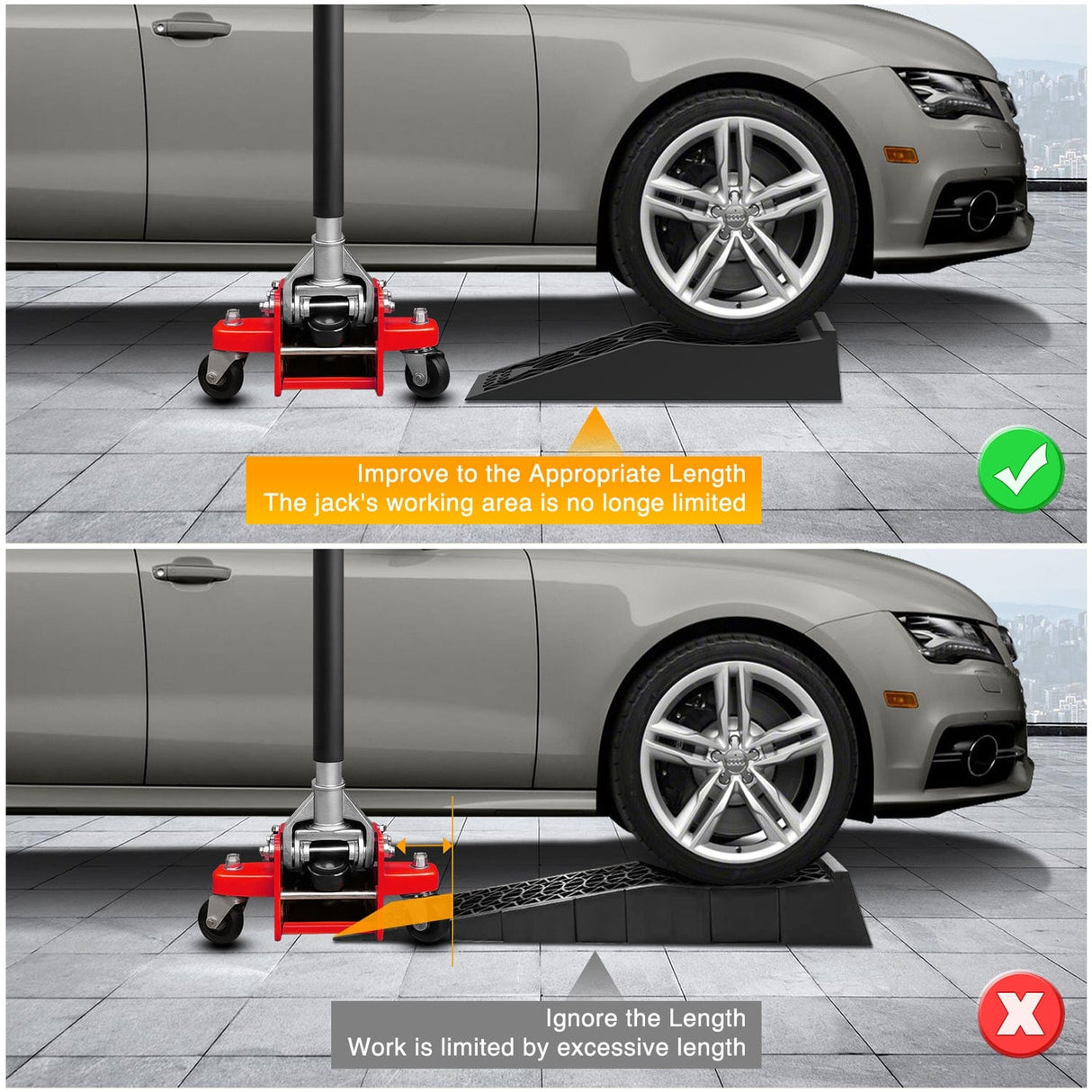 Curb Ramp Car Ramps, Portable Low Profile Vehicles Service Ramp for Home Garage Maintenance, 10,000lb GVW Capacity, 2 Pack