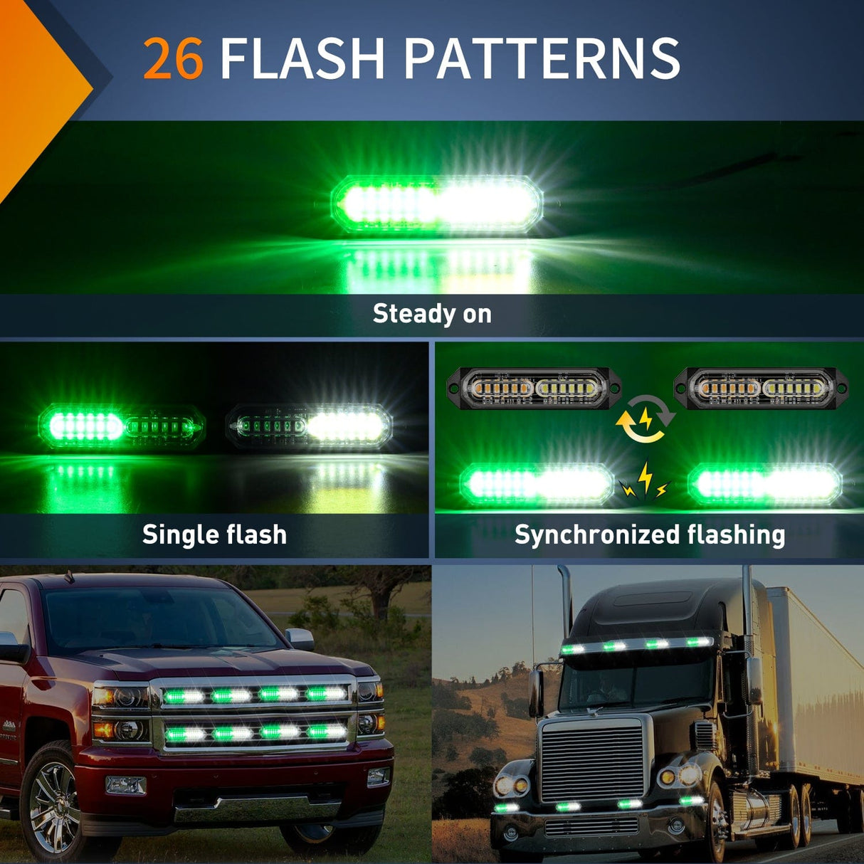 Surface Mount Strobe Lights 8PCS 12LED Green White Emergency Strobe Lights