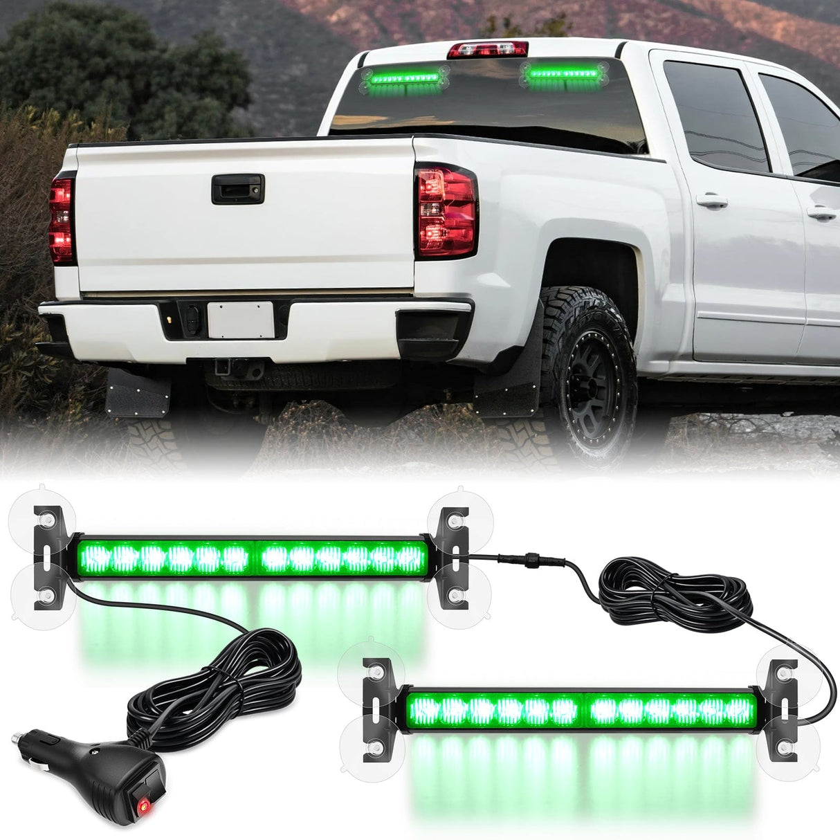 Led Strobe Light 24LED Emergency Strobe Traffic Advisor Light Bar 2 in 1 Green Dash Warning Safety Flashing Lights Front/Rear Windshield Construction Lights for Trucks Cars Plow Police Firefighter Vehicles