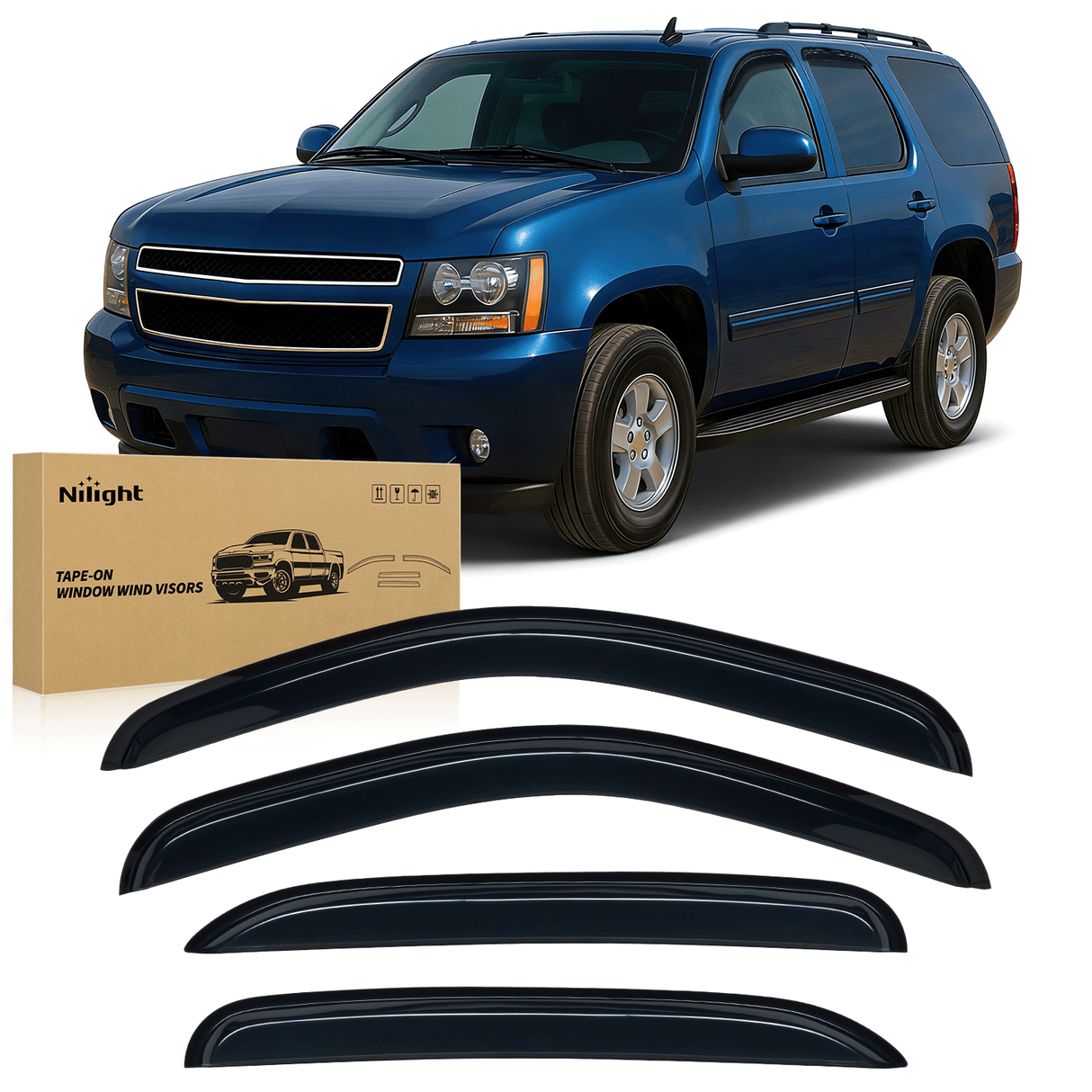 Window Rain Guards for Chevy Tahoe/GMC Yukon 2007 2008 2009 2010 2011 2012 2013 2014, Out-Channel Window Visors Vent Wind Deflectors-4PCS