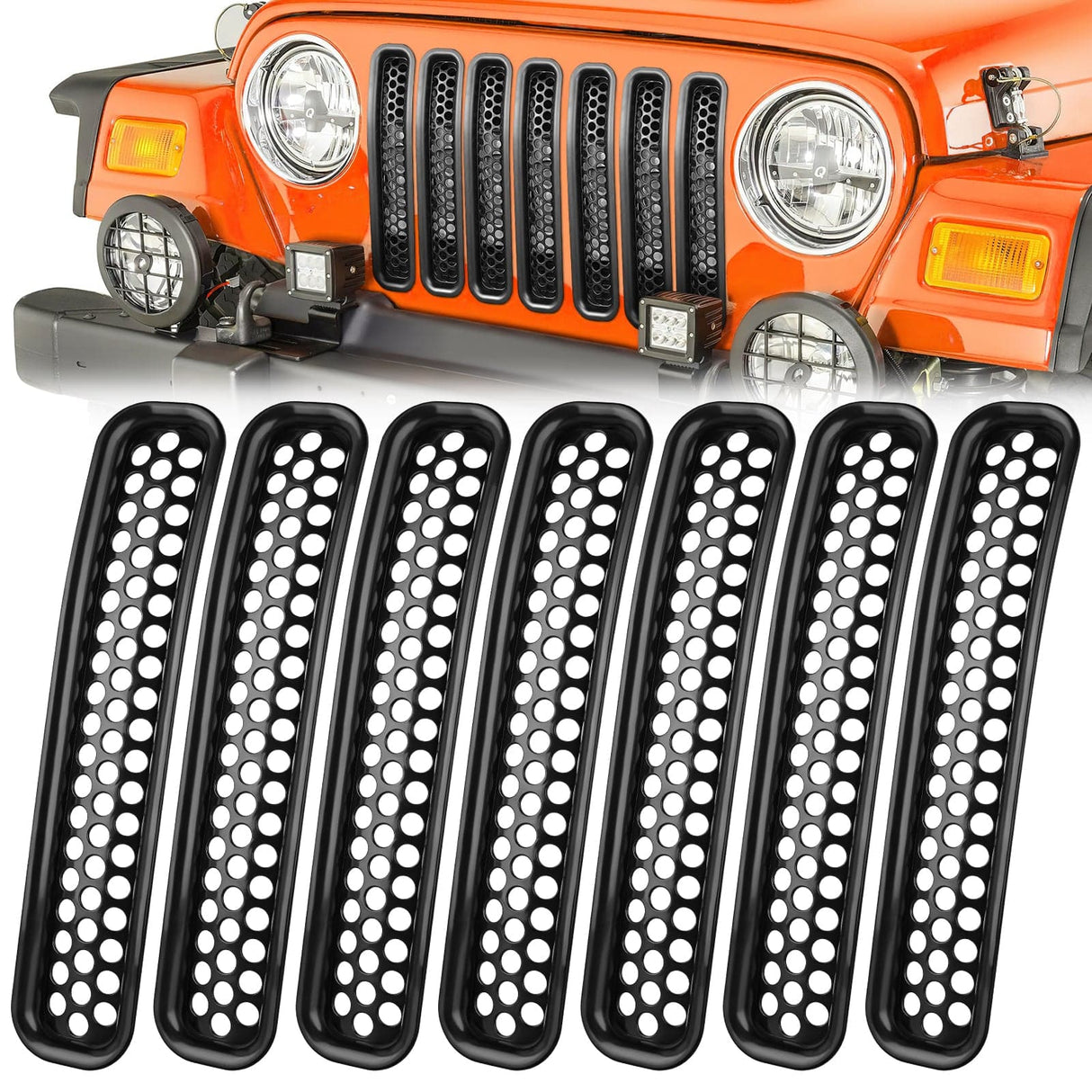 Accessories 7Pcs Front Grille Trims Inserts Cover Guard Fit for 1997 1998 1999 2000 2001 2002 2003 2004 2005 2006 Wrangler TJ & Unlimited