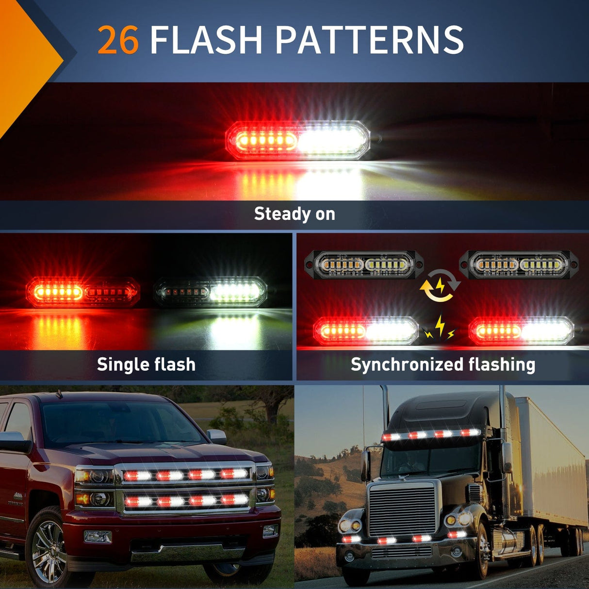 Surface Mount Strobe Lights 8PCS 12LED Red White Emergency Strobe Lights