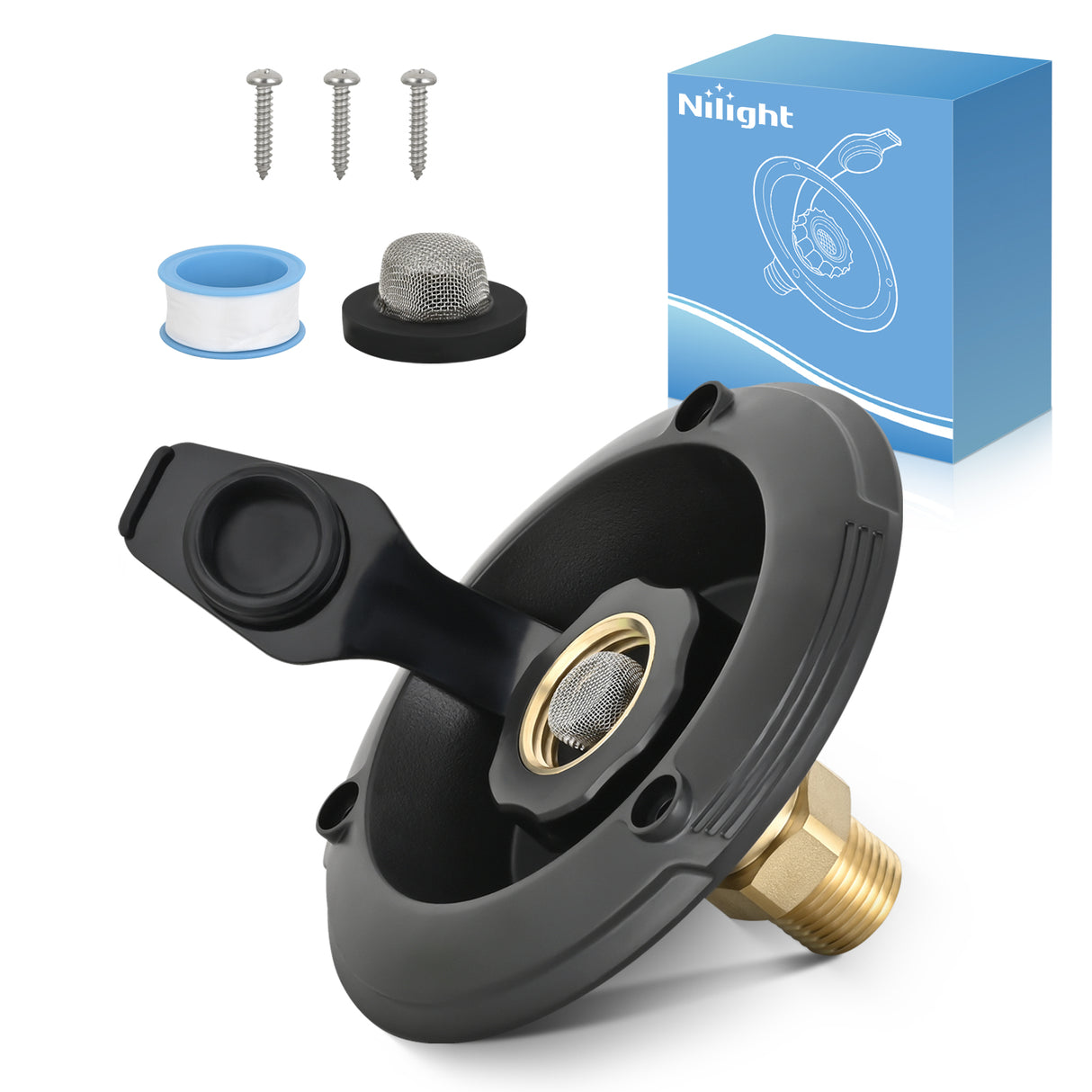 Nilight RV City Water Inlet with Check Valve 1/2Inch NPT Male to 3/4Inch GHT Female Brass City Water Fill Inlet Flange Connection Fittings for RV Camper Trailer Marine Hose Water Inlet Connector Replacement