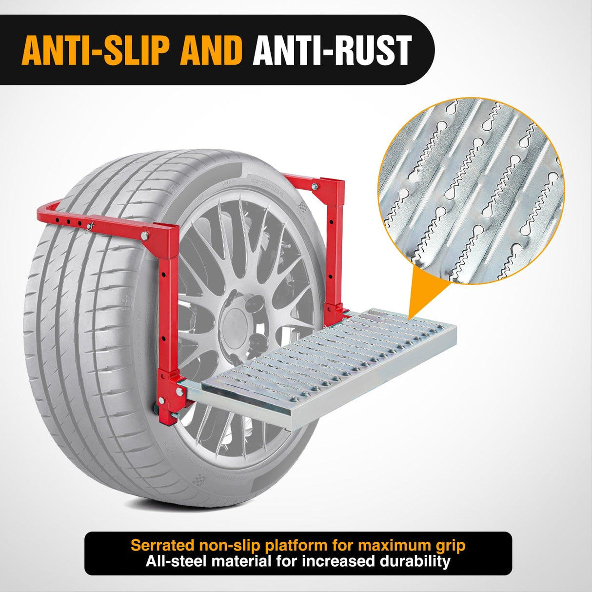 Running Board Folding Heavy Duty Red Tire Step To Fit tires from 10Inch to 15Inch Tire Width
