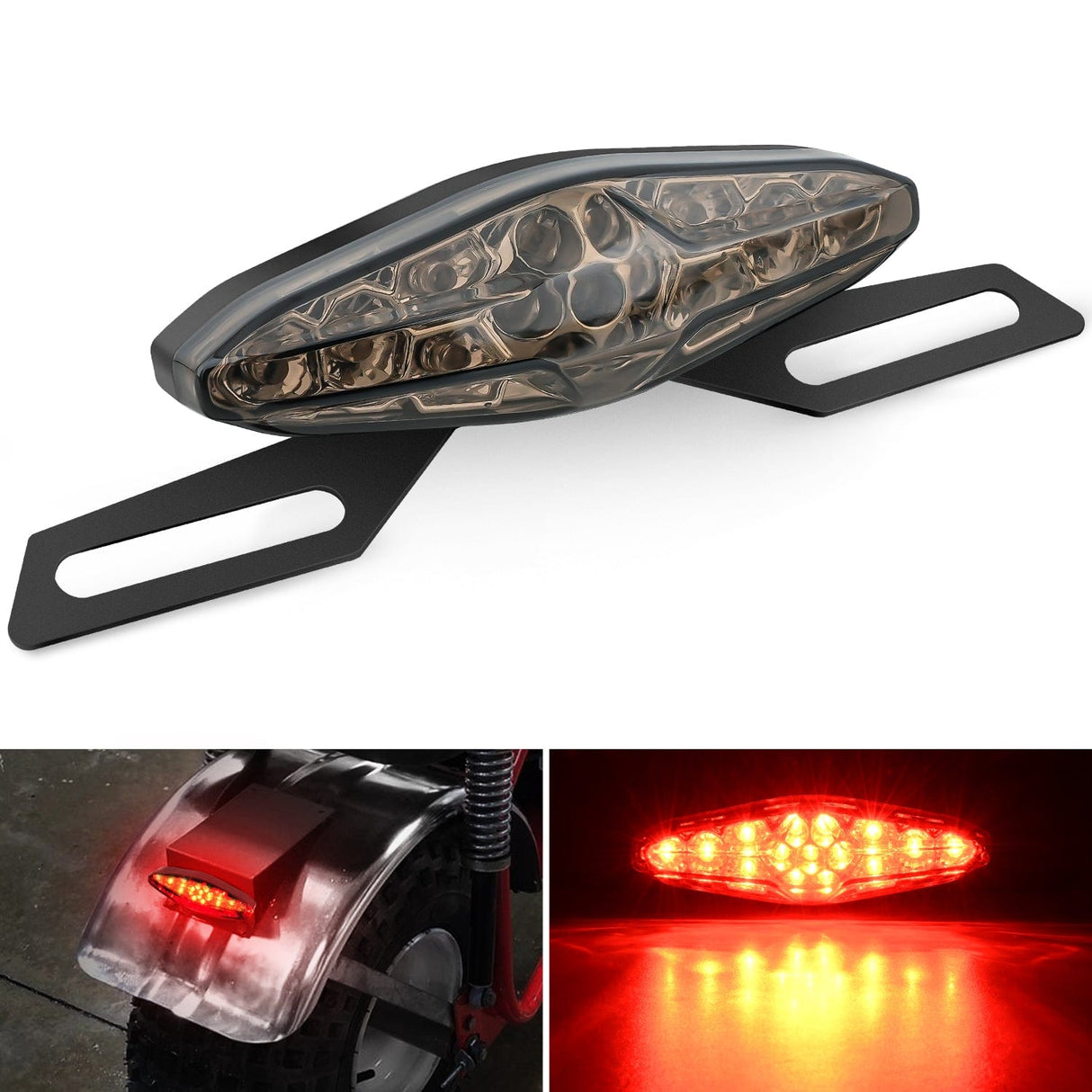 Taillight Assembly Motorcycle Tail Lights LED Brake Running Light with License Plate Bracket Dirt Bike Rear Lighting Compatible with Honda Yamaha Kawasaki Suzuki Chopper Turing Cruiser, Red