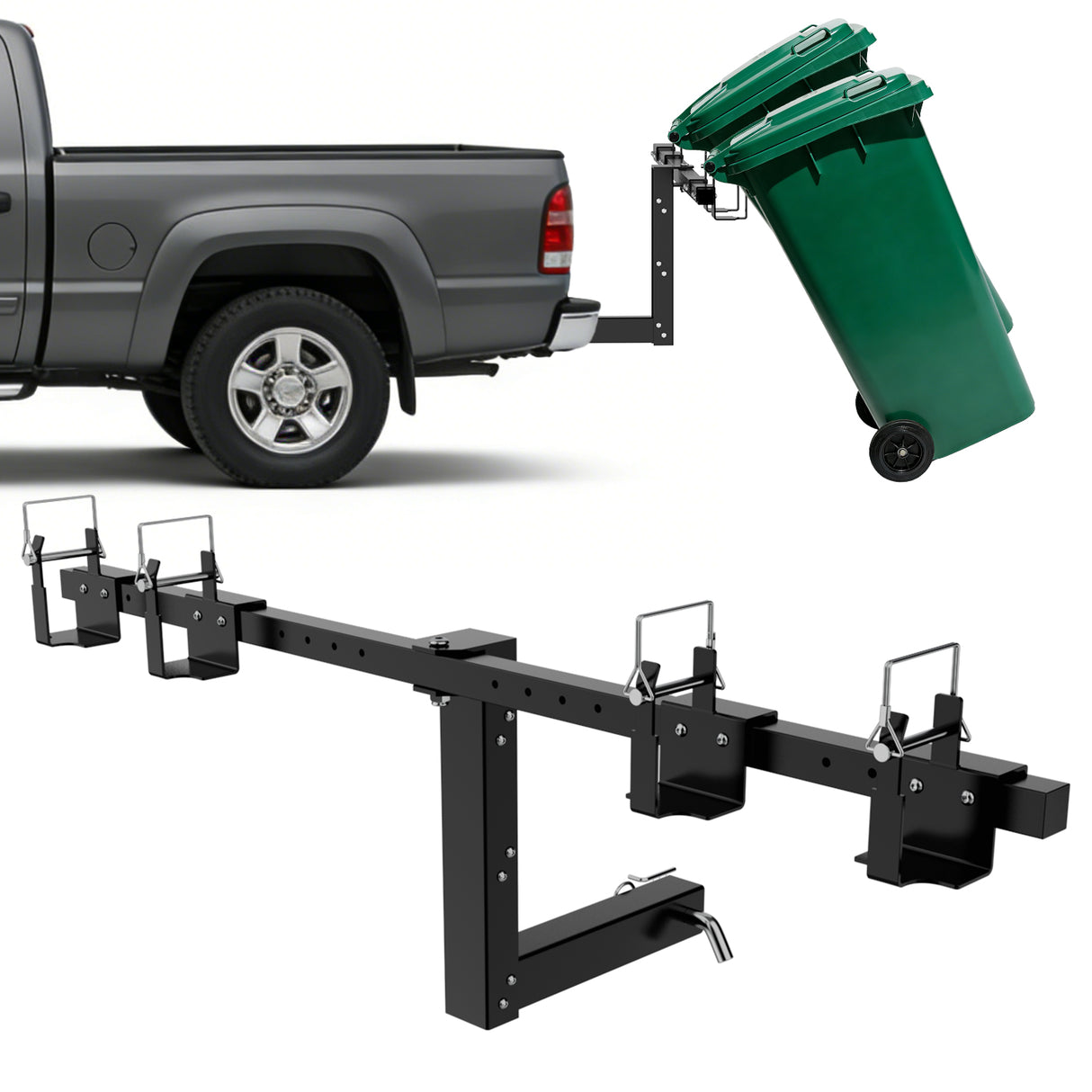 Tow Hooks & Truck Tie Downs & Anchors Dual Trash Can Hauler Hitch Adjustable Height Garbage Can Towing Hitch Carrier Double Trash Can Transporter Trailer Hitch for Truck SUV ATV UTV Golf Cart Lawn Tractor with 2 Inch Receiver
