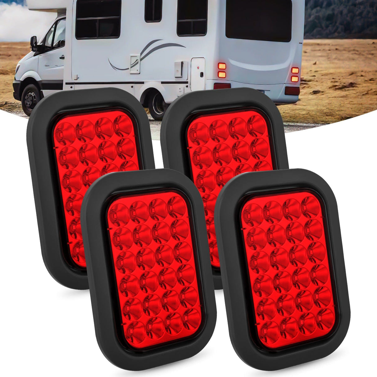 Tail Brake Turn Reverse Lights 4 Pcs 5 X 3 Inch 24 Led Red Rectangular Trailer Tail Light