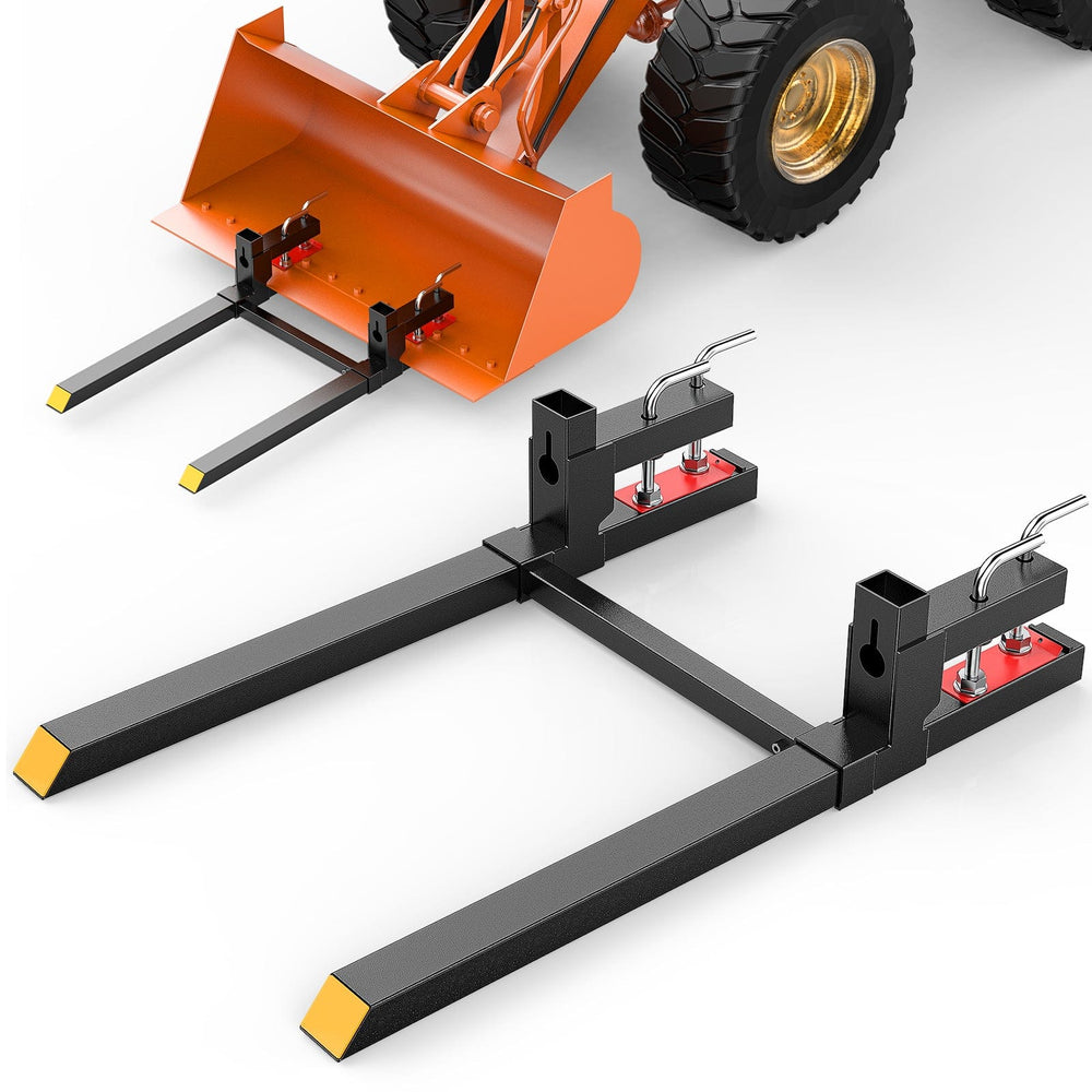 Tractor Hook 60Inch 4000lbs Clamp on Pallet Forks Heavy Duty Tractor Forks with Adjustable Stabilizer Bar