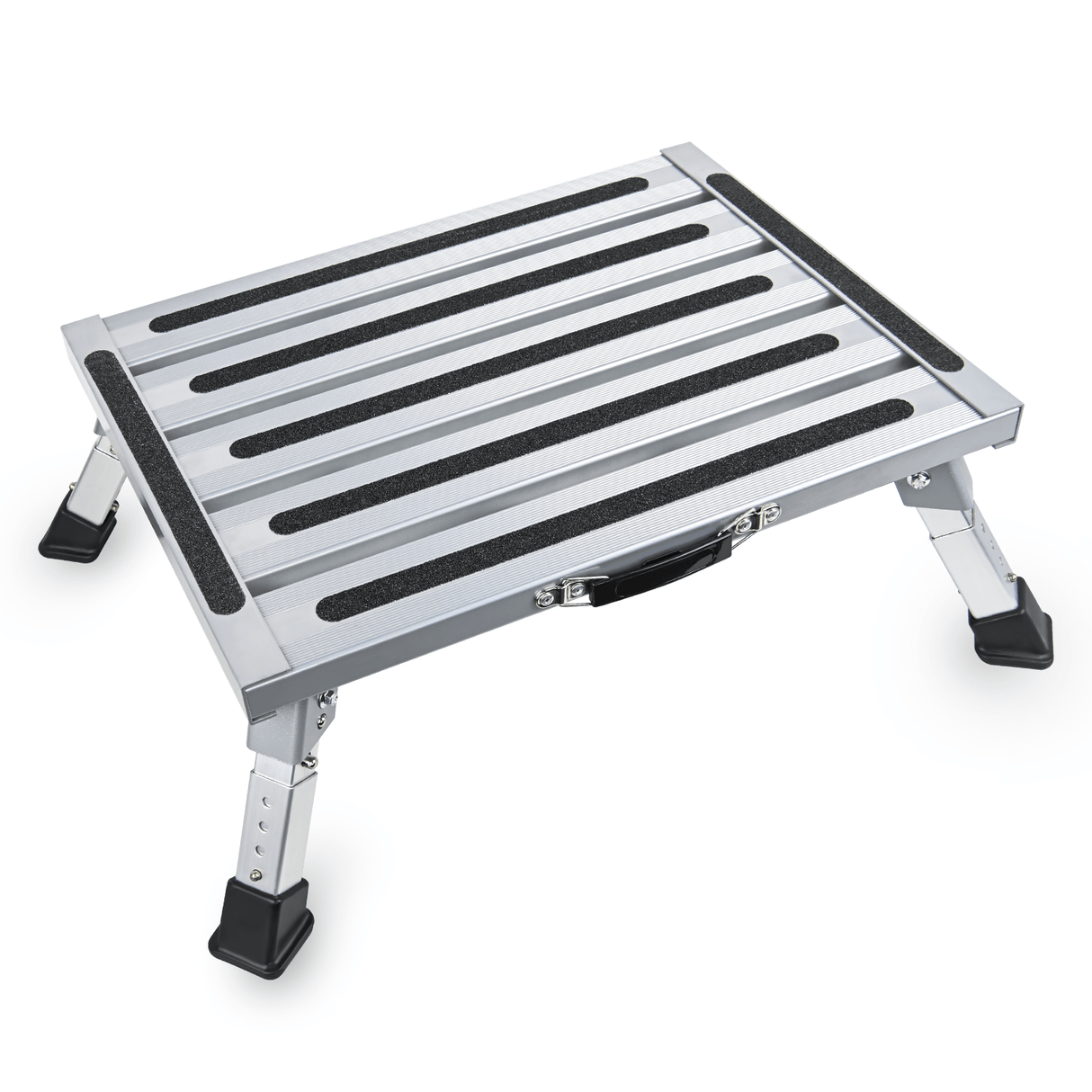RV Parts RV Step Stool Aluminum Folding Platform Steps 19x14.5 RV Steps 4 Levels Adjustable Step Stool with Anti-Slip Surface Rubber Feet Handle