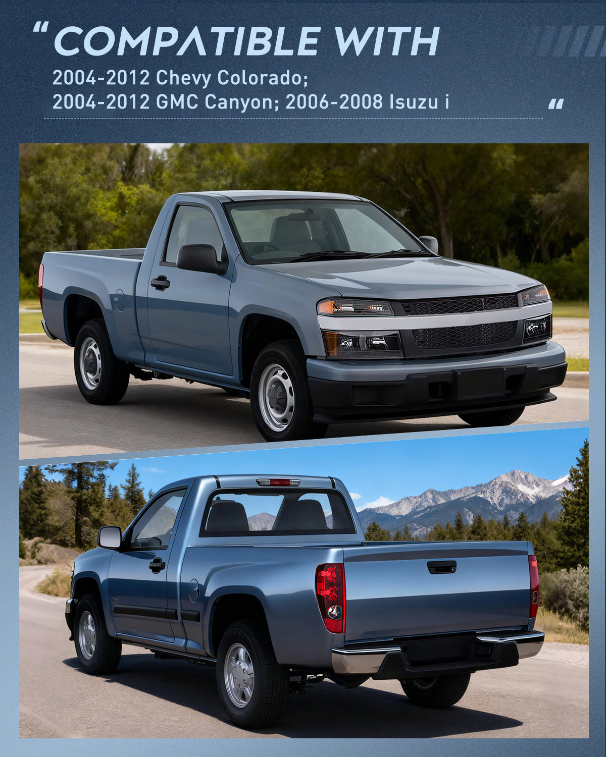 2004 2005 2006 2007 2008 2009 2010 2011 2012 Chevy Colorado GMC Canyon Headlight and Taillight Assembly Combo OE Style Black Housing Amber Reflector with Red Tail Light