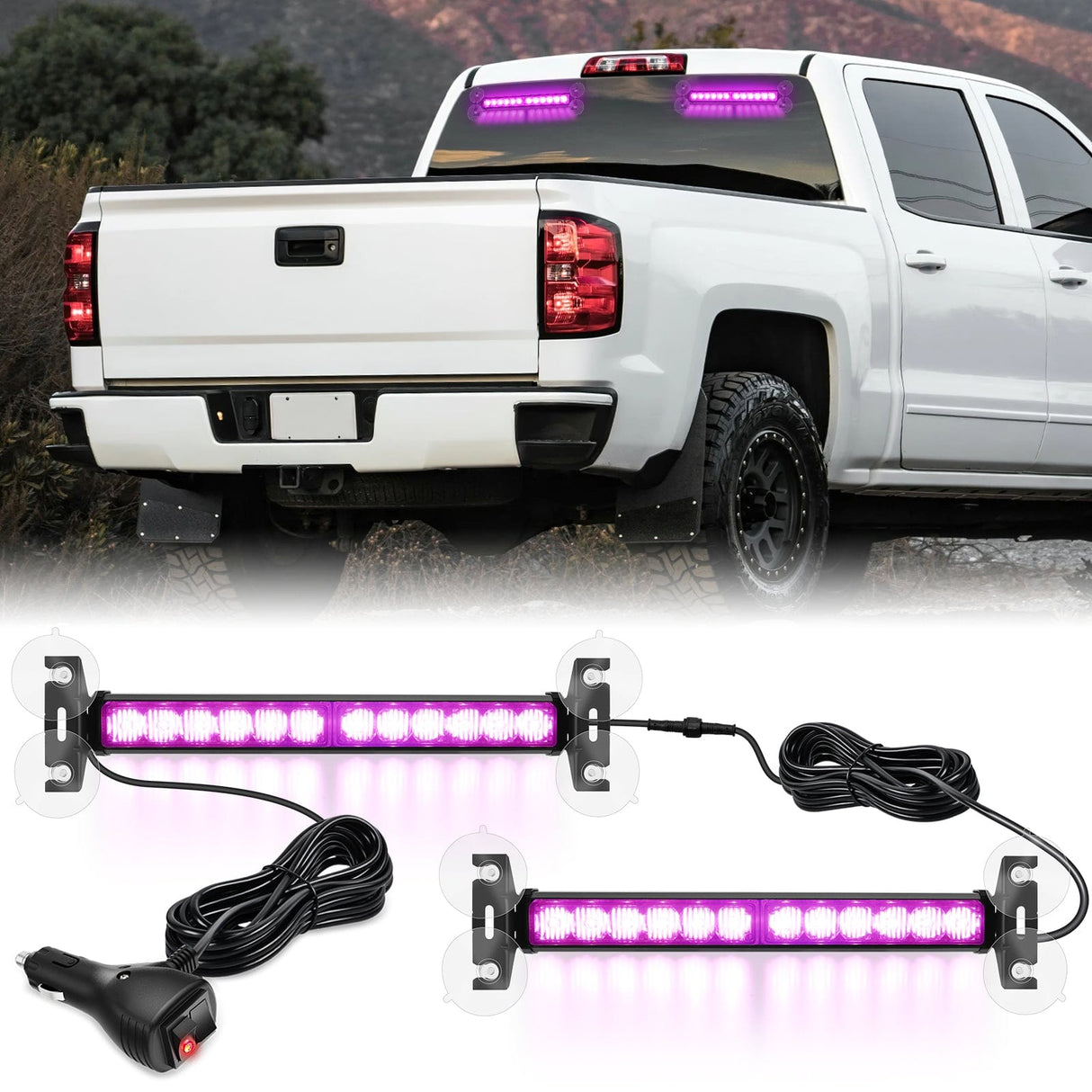 Led Strobe Light 24LED Emergency Strobe Traffic Advisor Light Bar 2 in 1 Purple Dash Warning Safety Flashing Lights Front/Rear Windshield Construction Lights for Trucks Cars Plow Police Firefighter Vehicles