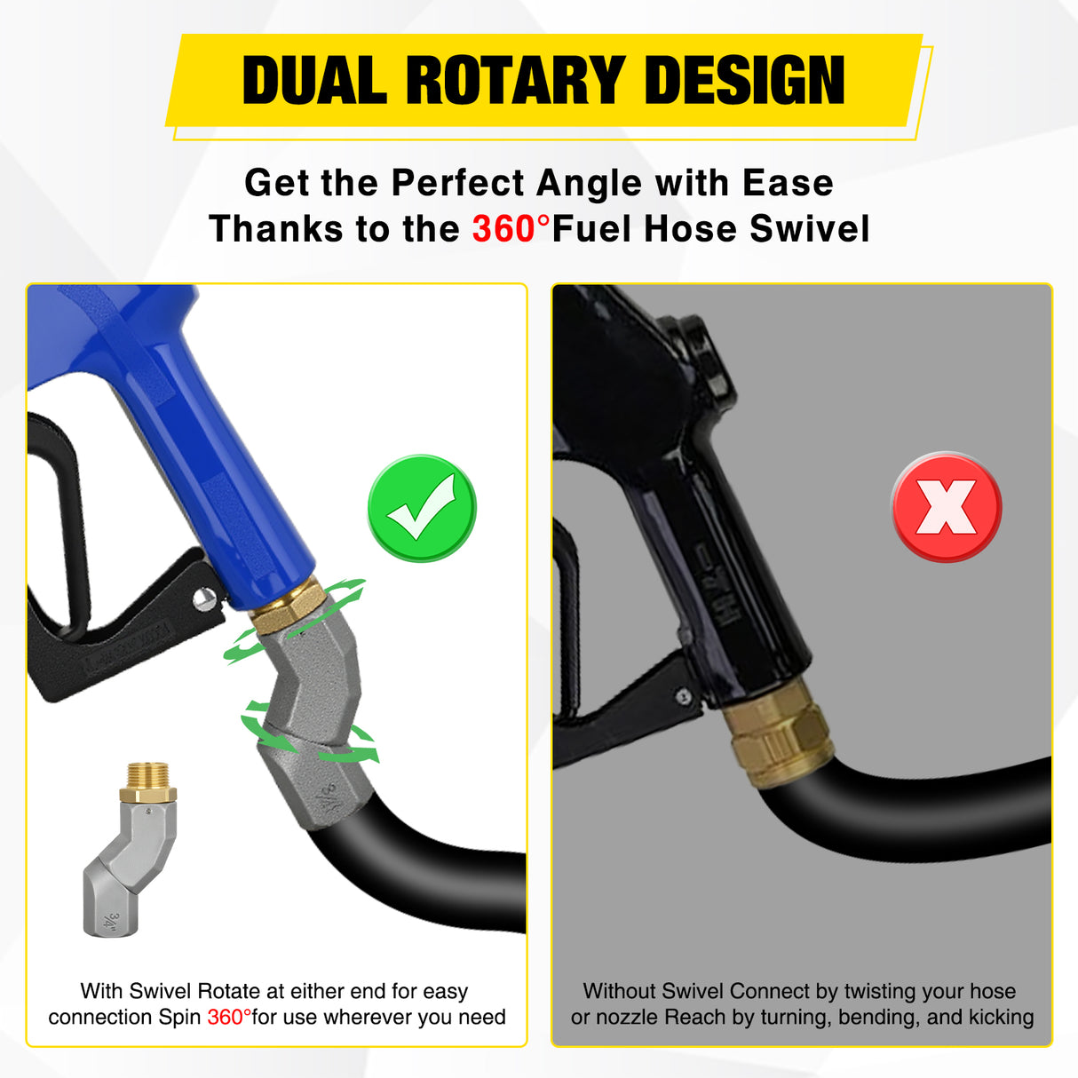 Nilight 3/4Inch NPT Fuel Nozzle with Fuel Hose Swivel, Automatic Shut Off Gas Pump Transfer Refilling Nozzle with Adjustable Speed Padlock for Gasoline, Kerosene, Diesel