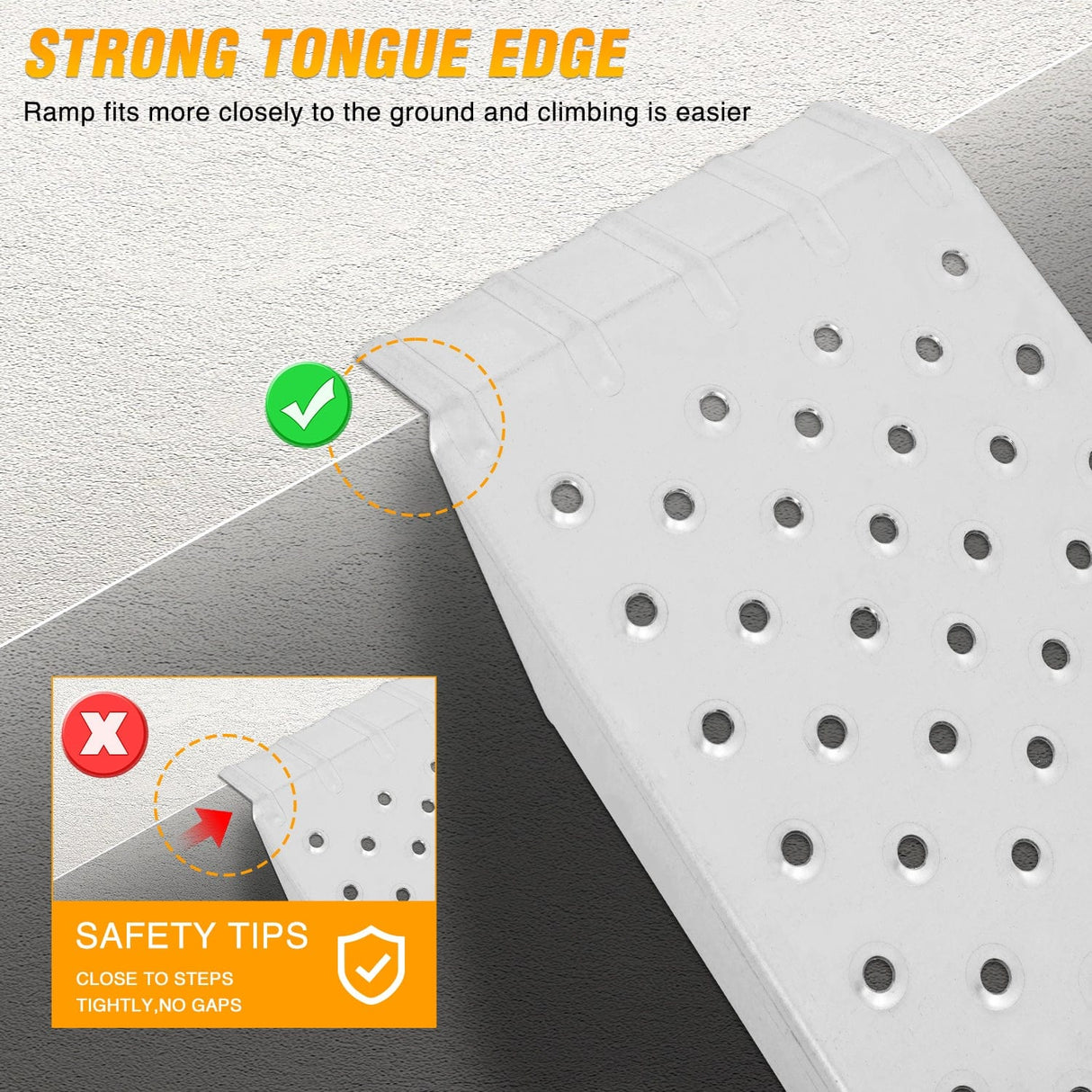 Curb Ramp Loading Ramps, 62.6Inch x 9Inch Heavy Duty Steel Trailer Ramp, 440lbs Capacity for Bicycle, Motorcycle, Scooter, Moped & More, 1 Pack