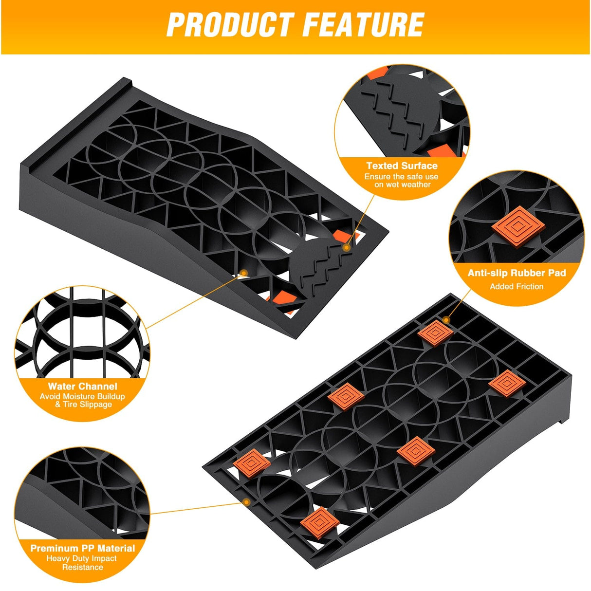 Curb Ramp Car Ramps, Portable Low Profile Vehicles Service Ramp for Home Garage Maintenance, 10,000lb GVW Capacity, 2 Pack