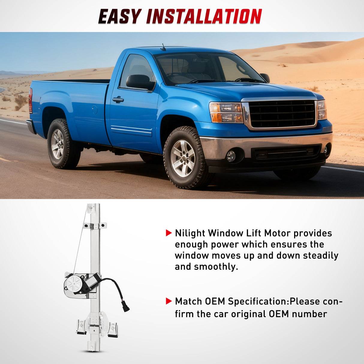 Power Window Regulator/Motor Rear Passenger Side Compatible with Chevrolet Silverado/GMC Sierra 1500 2500 HD 3500 HD 2007 2008 2009 2010 2011 2012 2013,Rear Right,741-389