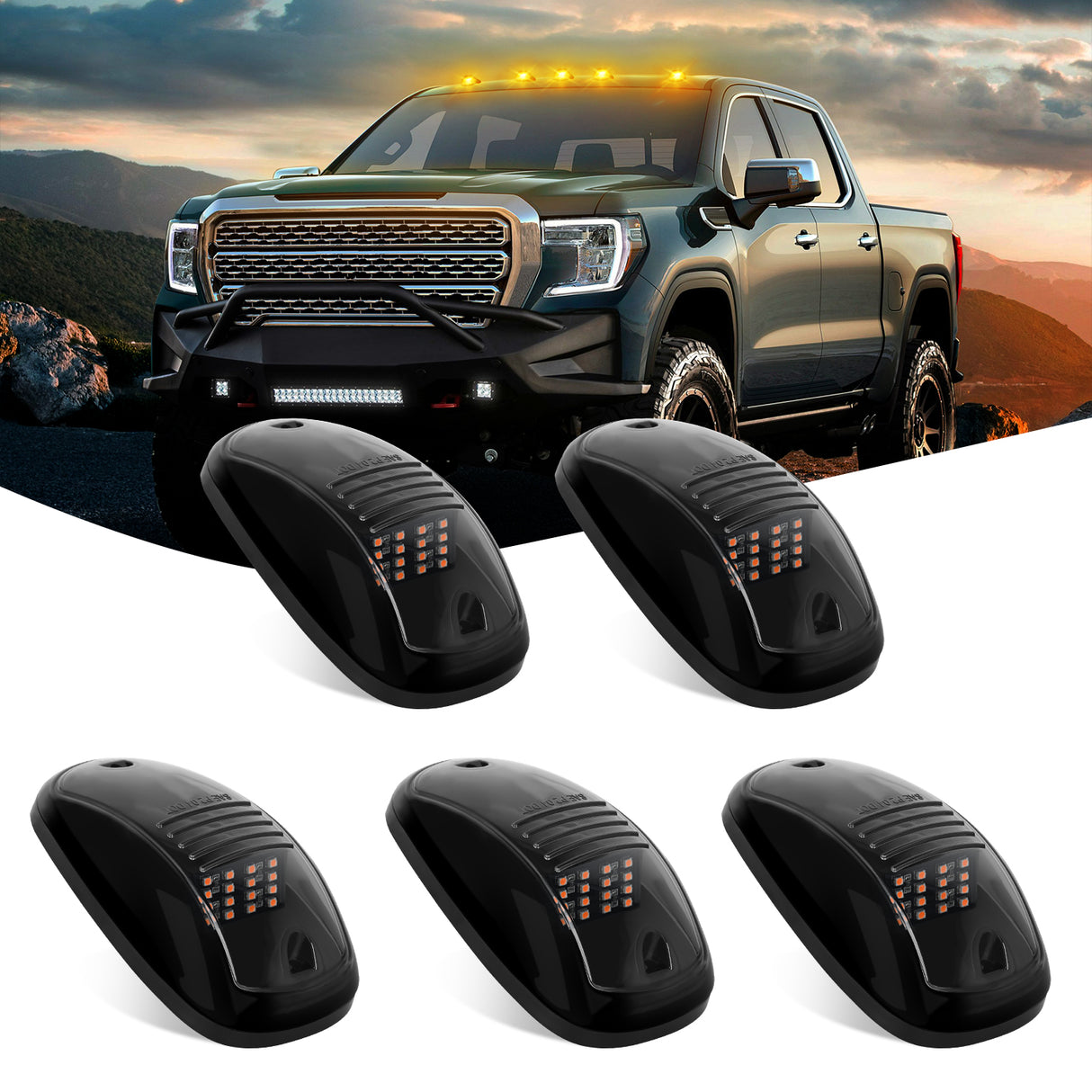 Nilight Cab Roof Marker Light 5 PCS 16 LED Smoked Lens Amber Top Clearance Lights Kit Waterproof Surface Mount for Ford Dodge Ram SUV POV Pickup Trucks