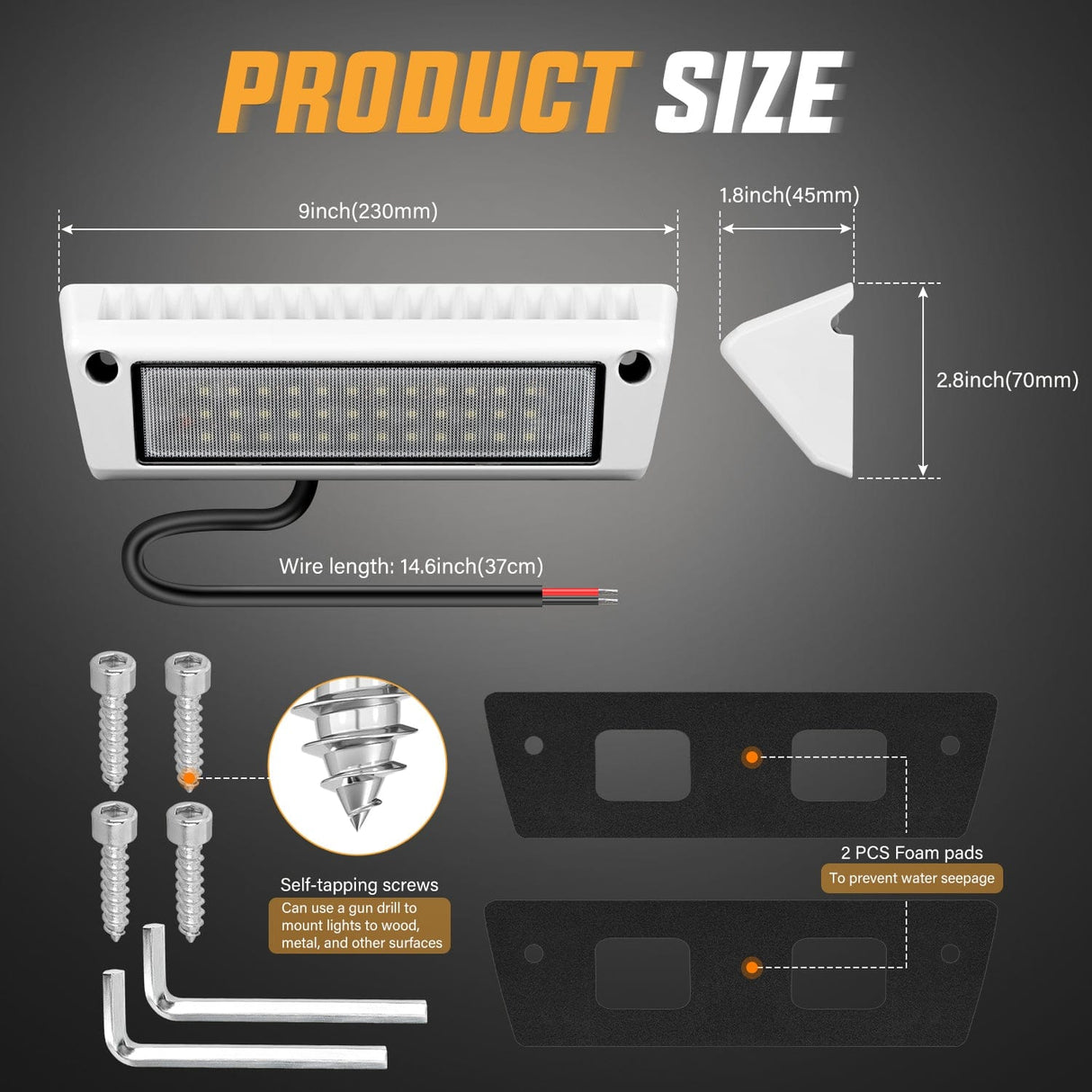 Area Lights RV Exterior Light 2PCS 9 Inch White Beam Porch Lights White Aluminum