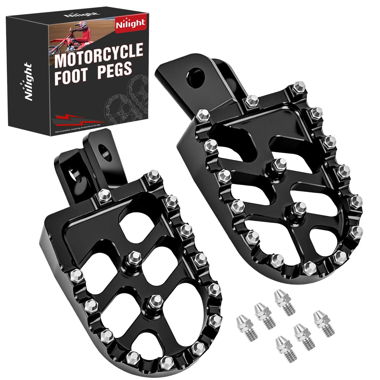 Motorcycle Foot Pegs Motorcycle Foot Pegs Dirt Bike Footpegs Fit for Kawasaki KLX110 2002-2023 KLX110L 2010-2023 KX60 1998-2003 CNC Foot Pegs for Motorcycles Heavy Duty Aluminum Alloy Foot Rests, Black
