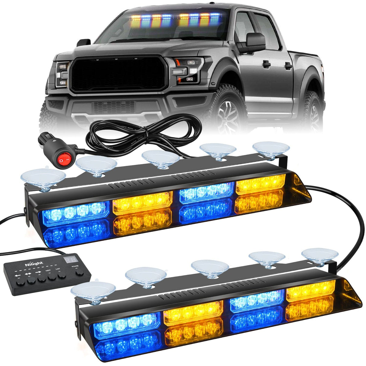 led strobe light 32LED Amber Blue Emergency Dash Strobe Lights with Controller Suction Cups