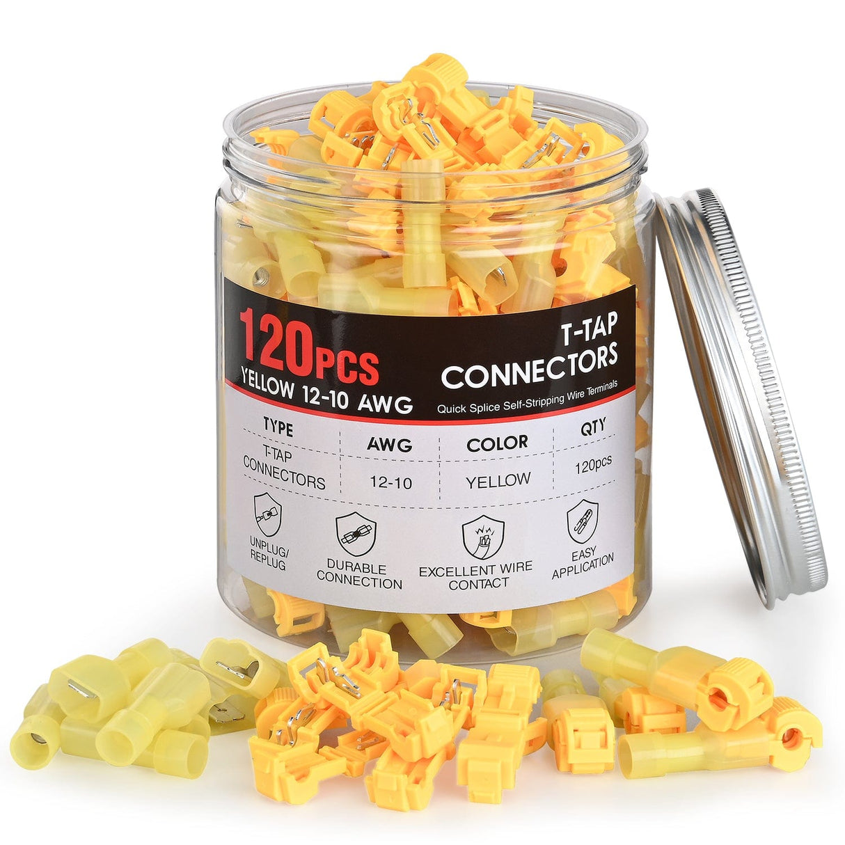 Motor Vehicle Parts 120PCS/60 Pairs Quick Splice Disconnect Wire Terminals T-Tap Spade Wire Connectors Yellow 12-10 AWG Male Female Self-Stripping Kit