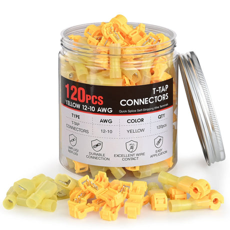 Motor Vehicle Parts 120PCS/60 Pairs Quick Splice Disconnect Wire Terminals T-Tap Spade Wire Connectors Yellow 12-10 AWG Male Female Self-Stripping Kit