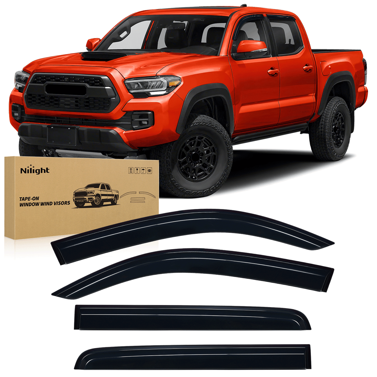 Rain Guards Window Rain Guards for Toyota Tacoma Double Cab 2016 2017 2018 2019 2020 2021 2022 2023, Out-Channel Window Visors Vent Wind Deflectors-4PCS