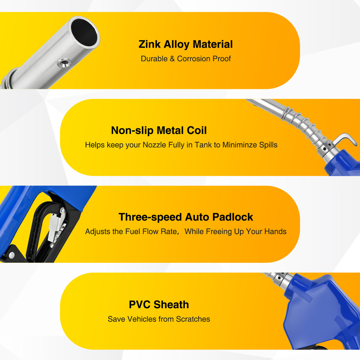 Nilight 3/4Inch NPT Fuel Nozzle with Fuel Hose Swivel, Automatic Shut Off Gas Pump Transfer Refilling Nozzle with Adjustable Speed Padlock for Gasoline, Kerosene, Diesel