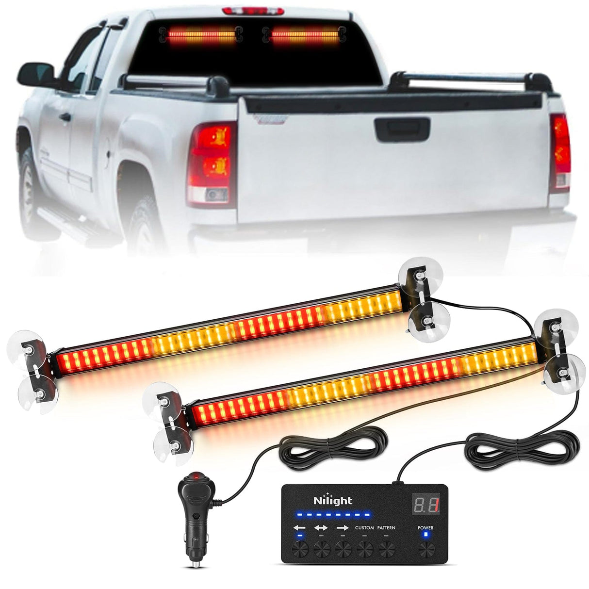 Led Strobe Light 144 LED Strobe Traffic Advisor Light Bar Amber Red with Controller 2 in 1 Automotive Emergency Warning Flashing Police Windshield Lights Bars for Cars Tow Plow Trucks Construction Vehicles