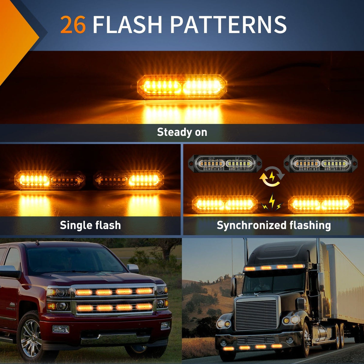 Surface Mount Strobe Lights 8PCS 12LED Amber Emergency Strobe Lights