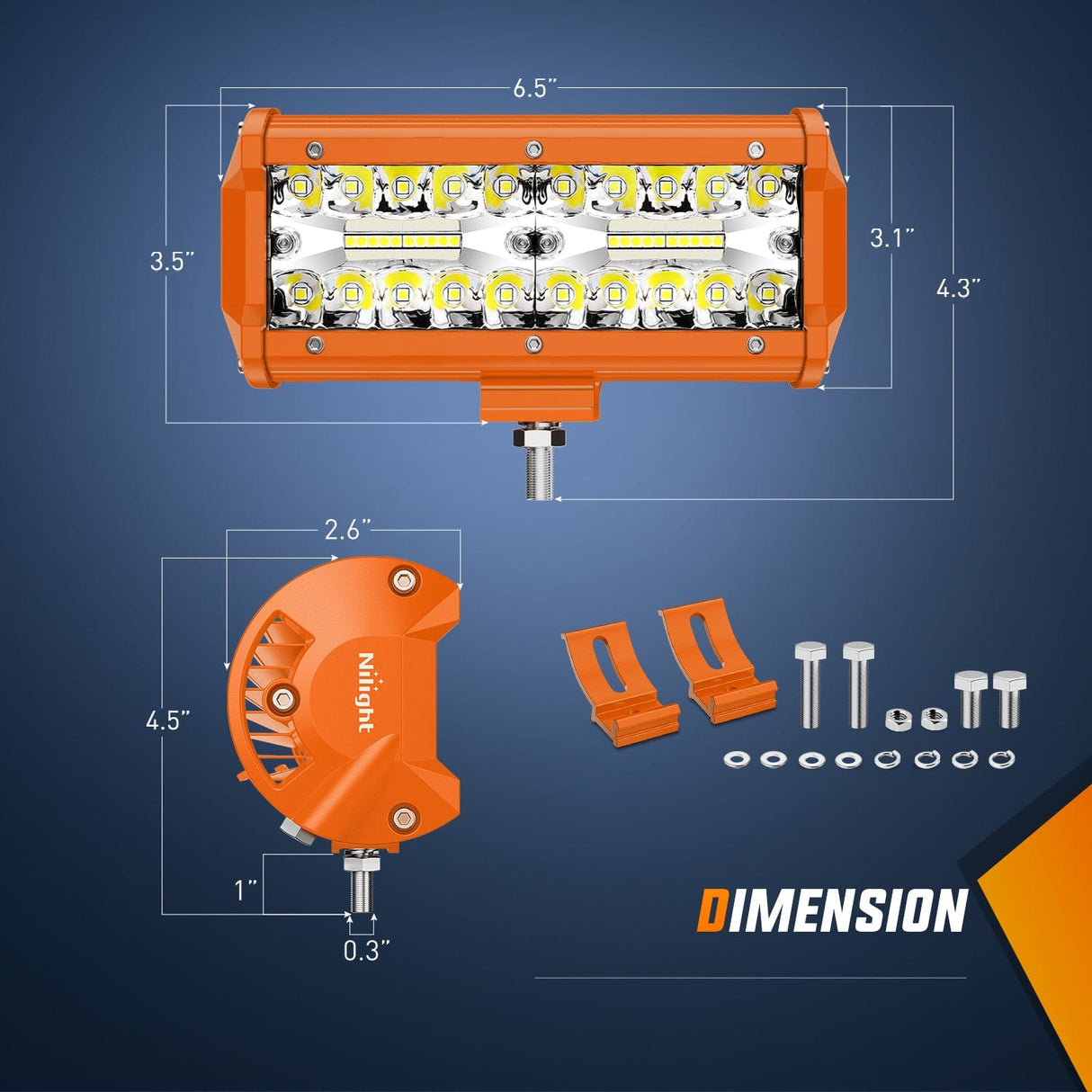 LED Work Light 2pc 6.5 Inch 120W Spot Flood Combo Orange Case Led Light Bar