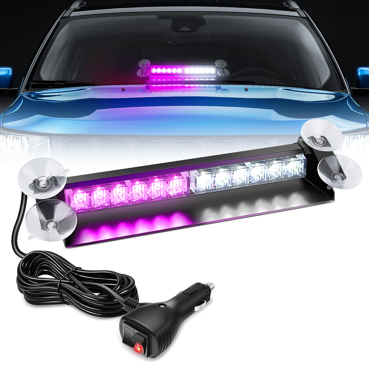 Nilight 12LED Traffic Advisor Strobe Light Bar Purple White Emergency Warning Hazard Safety Dash Front/Rear Windshield Flashing Lights for Cars Trucks Police Firefighter Plow Construction Vehicles