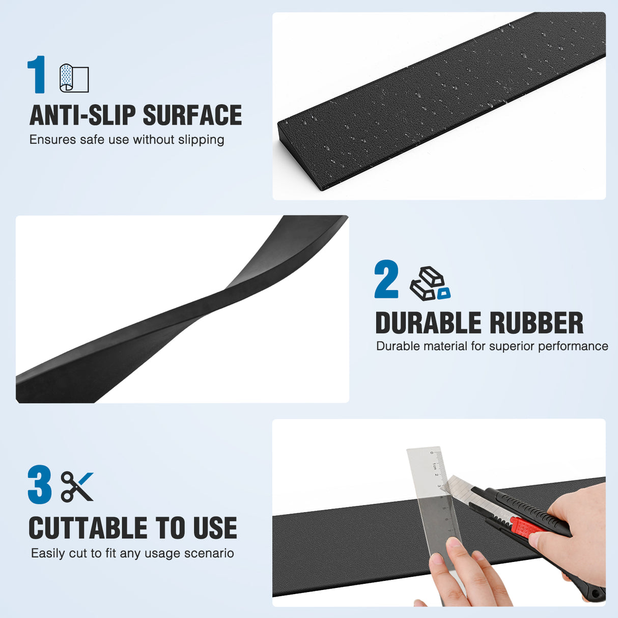 0.4Inch Rise Threshold Ramp for Doorways, 39.4Inch Wide Low Profile Cuttable Rubber Wheelchair Access Door Ramp for Doorway, Curb, Home Steps, Bathroom