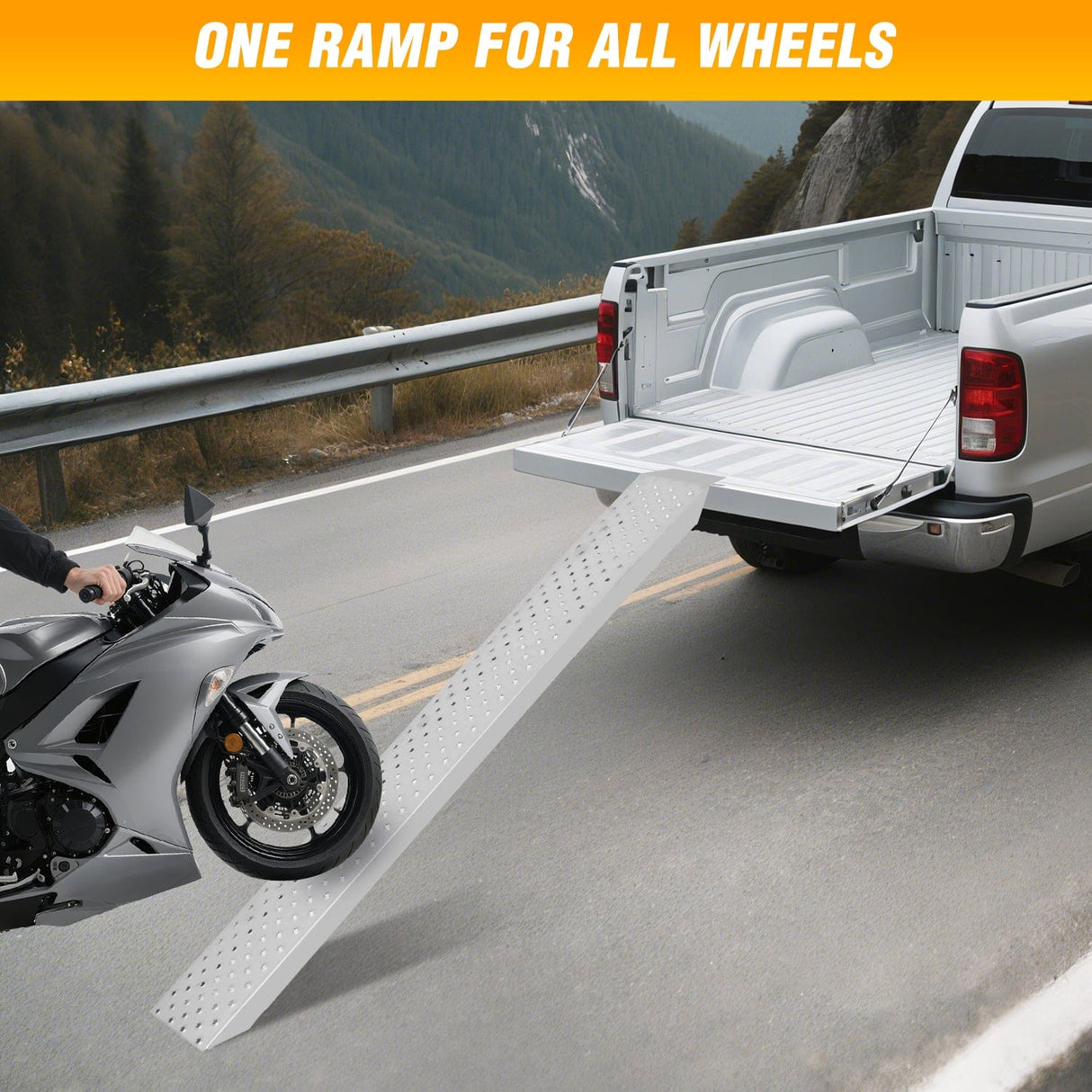 Curb Ramp Loading Ramps, 62.6Inch x 9Inch Heavy Duty Steel Trailer Ramp, 440lbs Capacity for Bicycle, Motorcycle, Scooter, Moped & More, 1 Pack