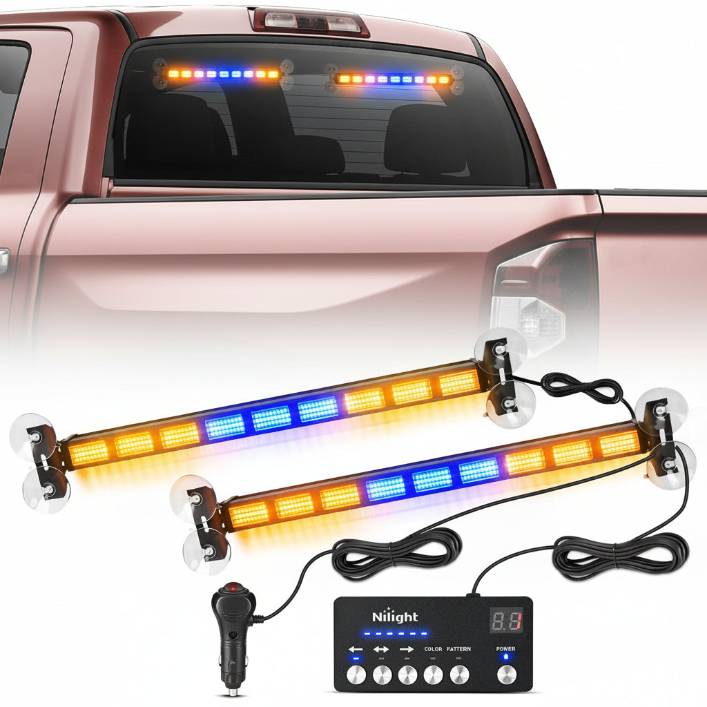 Led Strobe Light 162 LED Traffic Advisor Strobe Light Bar 2-in-1 Amber Blue Emergency Warning Hazard Lights with Controller 4 Switchable Color 36 Flash Pattern for Trucks Cars Tow Plow Construction Vehicles