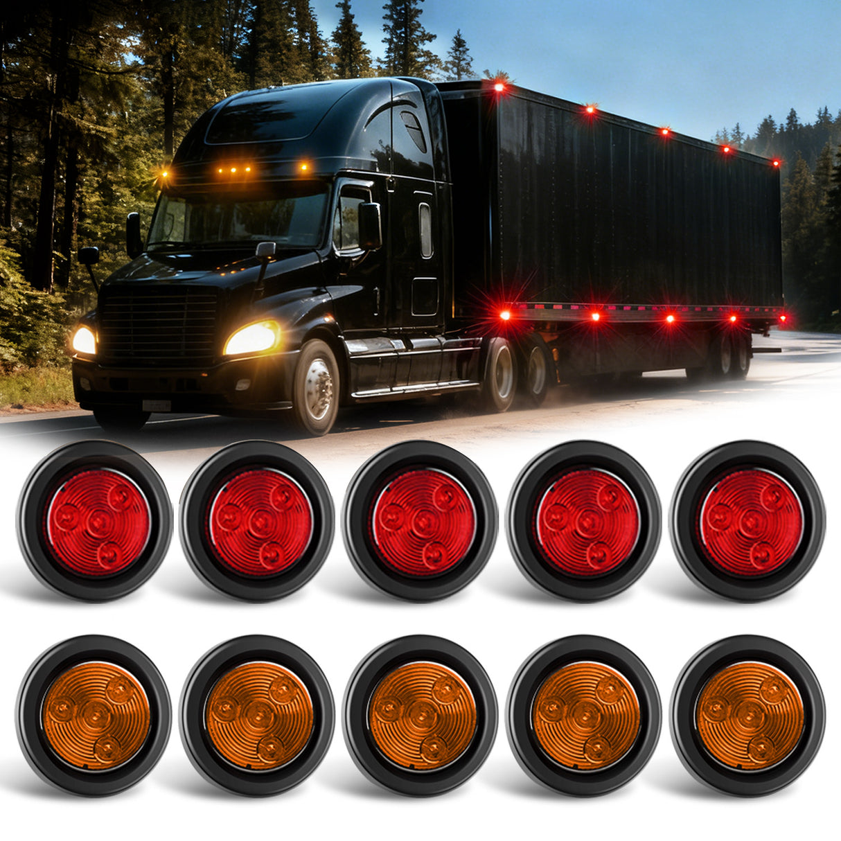 Side Marker Clearance Lights 2 Inch Red Amber Round Side Marker Light (10 Pcs)