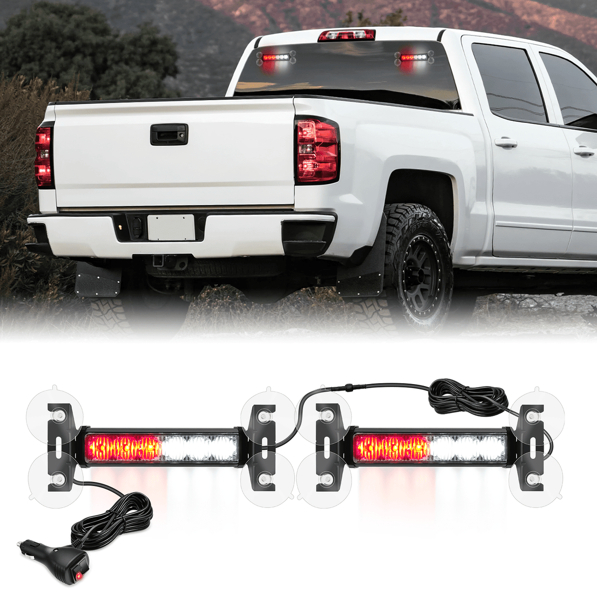 Led Strobe Light 12LED Emergency Strobe Traffic Advisor Light Bar 2 in 1 Red White Dash Warning Safety Flashing Lights Front/Rear Windshield Construction Lights for Trucks Cars Plow Police Firefighter Vehicles
