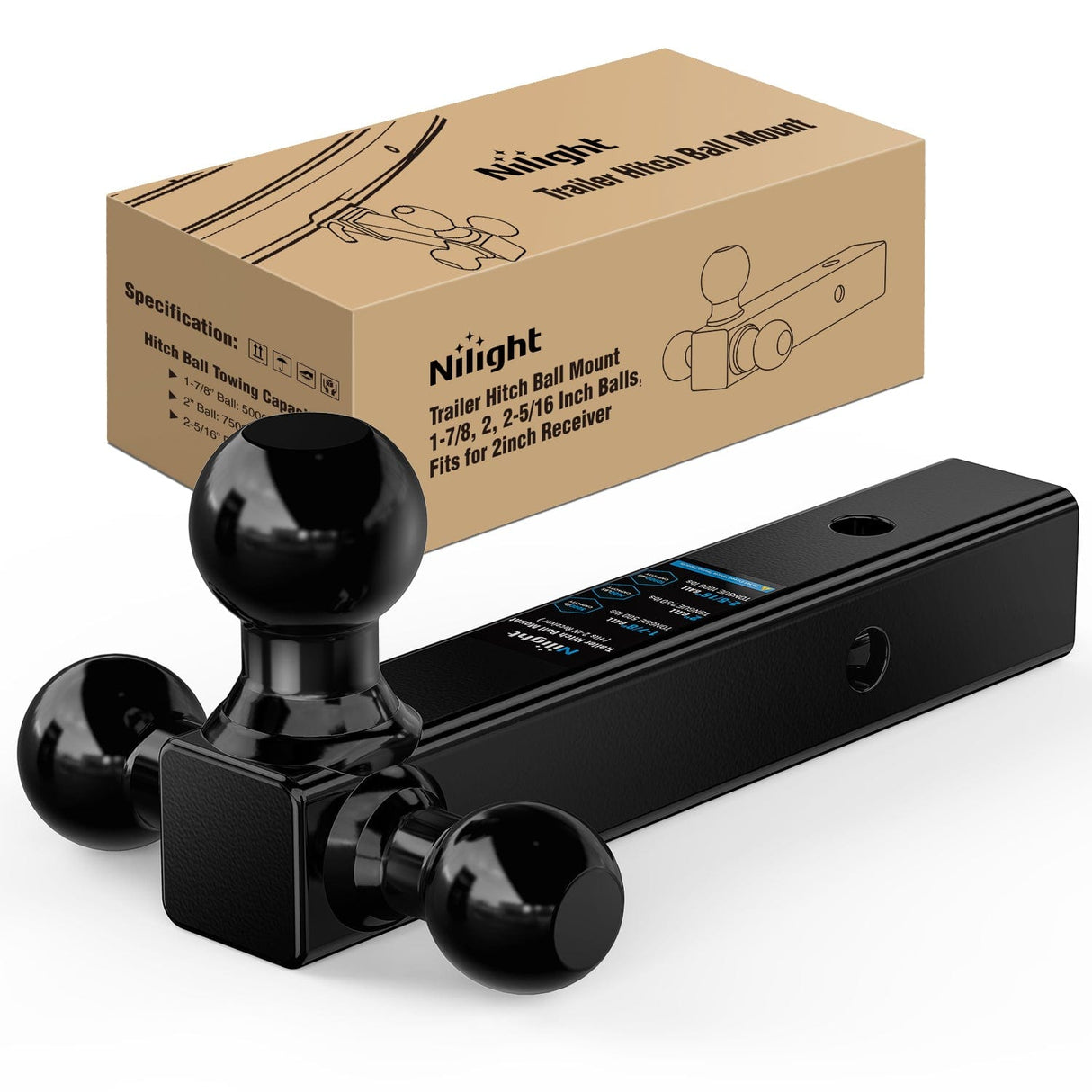 Trailer Hitch Trailer Hitch Ball Mount, 1-7/8 Inch, 2 Inch, 2-5/16 Inch Balls, Fits 2 Inch Square Receiver, 10,000 lbs