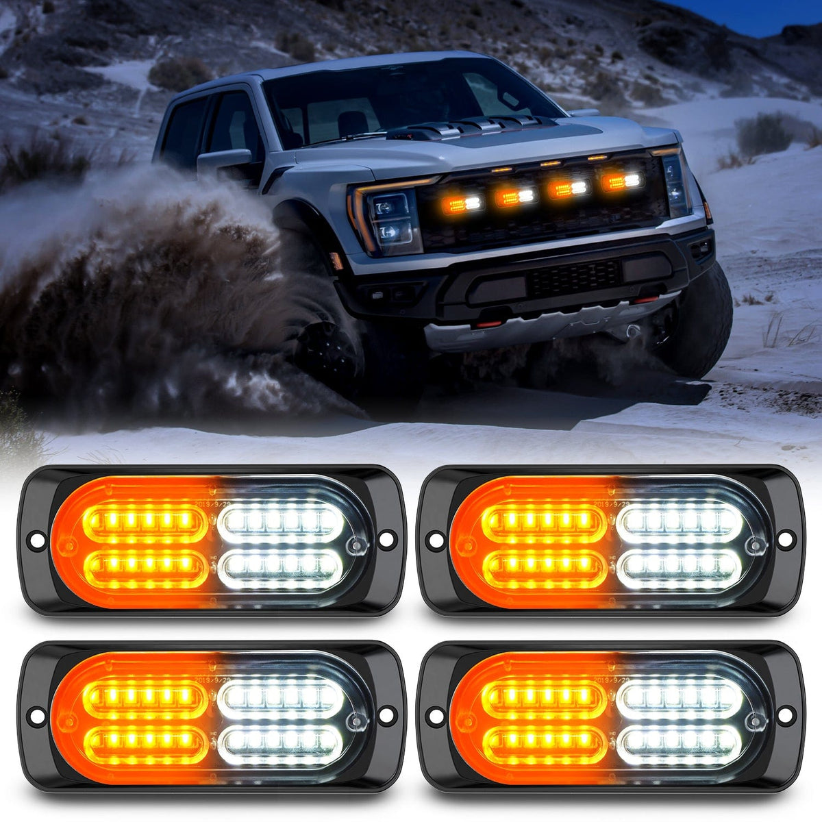 WOWTOU 2 In 1 LED Amber White Dash Strobe Light Bar For