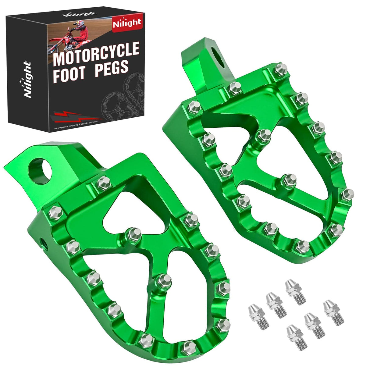 Motorcycle Foot Pegs Motorcycle Foot Pegs Dirt Bike Footpegs Fit for Kawasaki KDX200 1995-2005 KDX200R 1997-2001 KDX220R 2002-2005 KDX250 1991-1994 KX125 KX250 KX500 Heavy Duty CNC Foot Rests Pegs Pedal, Green