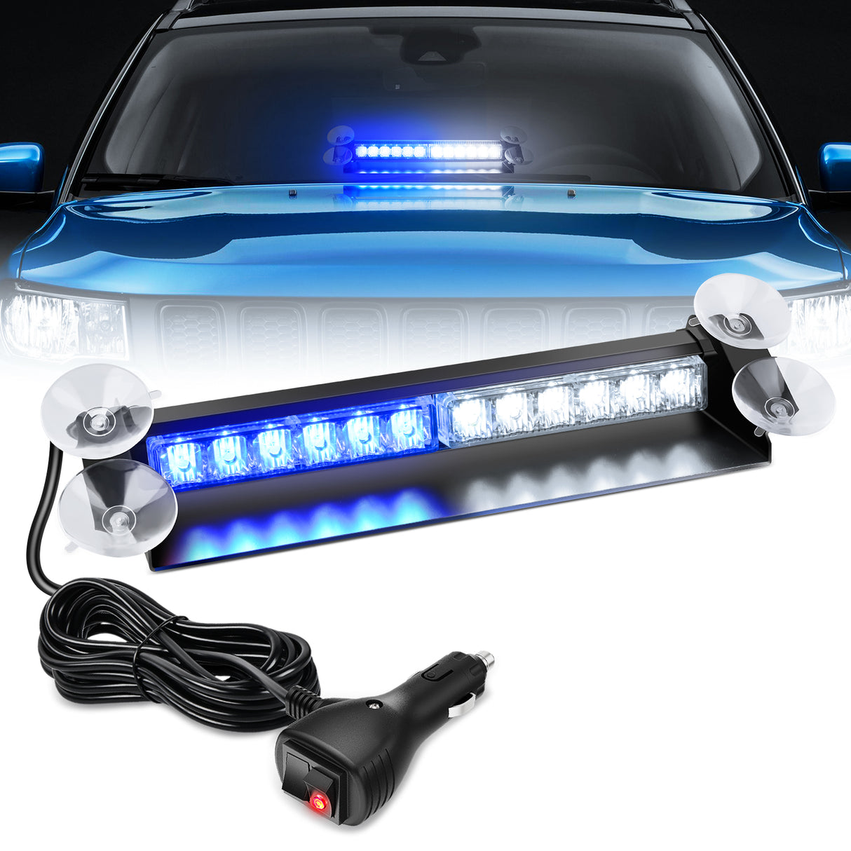 Nilight 12LED Traffic Advisor Strobe Light Bar Blue White Emergency Warning Hazard Safety Dash Front/Rear Windshield Flashing Lights for Cars Trucks Police Firefighter Plow Construction Vehicles