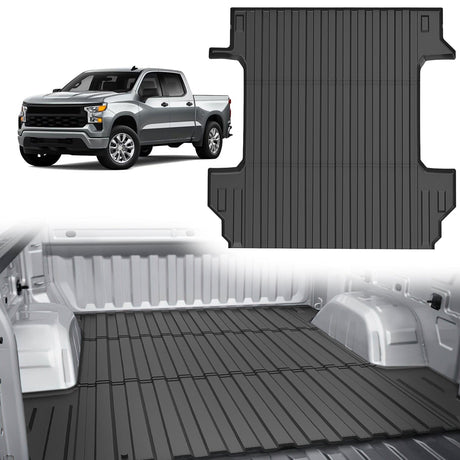 Truck Bed Mat 5.8ft Rubber Short Bed For 2019 2020 2021 2022 2023 Chevy Silverado 1500/GMC Sierra 1500
