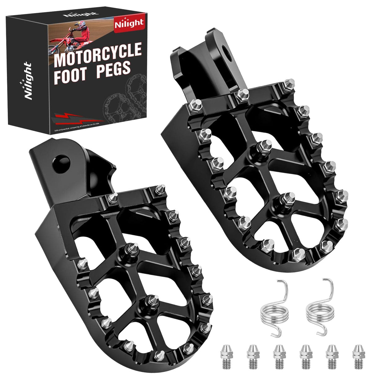 Motorcycle Foot Pegs Motorcycle Foot Pegs Dirt Bike Footpegs Fit for Surron Light Bee X/S E Ride Pro SS CRF150F CRF230F CRF250F X160 X260 KDX200 XR125L XR150L Heavy Duty CNC Foot Rests Pegs Pedal w Springs, Black