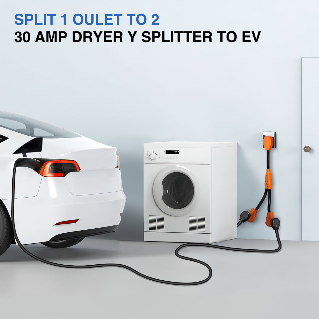 EV Dryer Y Splitter Adapter Cord 30 Amp Male Plug to Two 30Amp Female Receptacle 4 Prong 125V/250V 7500 Watt Pure Copper Conversion Heavy Duty STW 10 AWG Cable 14-30P 14-30R 30M/30F