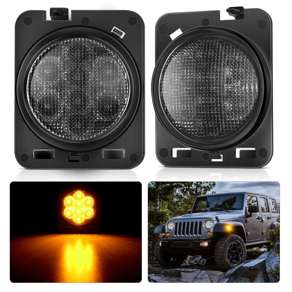 Side Marker Clearance Lights 2007-2017 Jeep Wrangler JK JKU 8LED Smoked Lens Amber Side Marker Light
