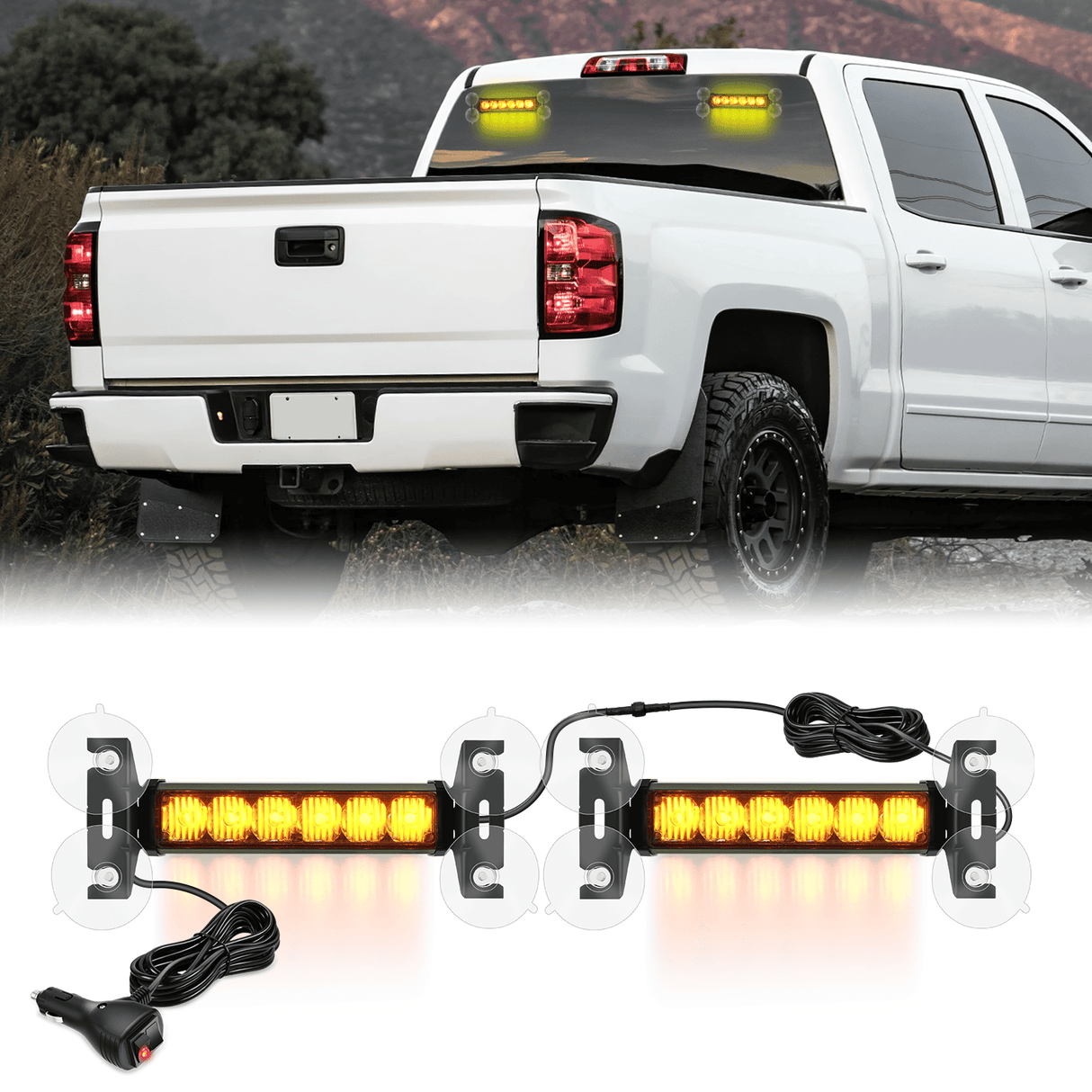 Led Strobe Light 12LED Emergency Strobe Traffic Advisor Light Bar 2 in 1 Amber Dash Warning Safety Flashing Lights Front/Rear Windshield Construction Lights for Trucks Cars Plow Police Firefighter Vehicles