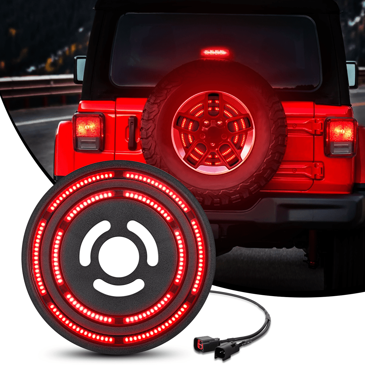 Tail Brake Turn Reverse Lights Spare Tire Brake Light Red Double Row LED Ring 3rd Third Stop Rear Wheel Lights Plug and Play Fit for 2007-2017 Jeep Wrangler JK JKU